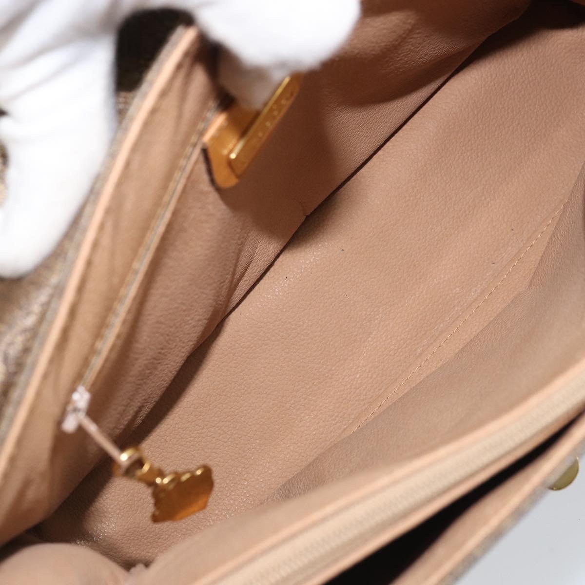 GUCCI Hand Bag Canvas Leather Beige Gold Auth am11117