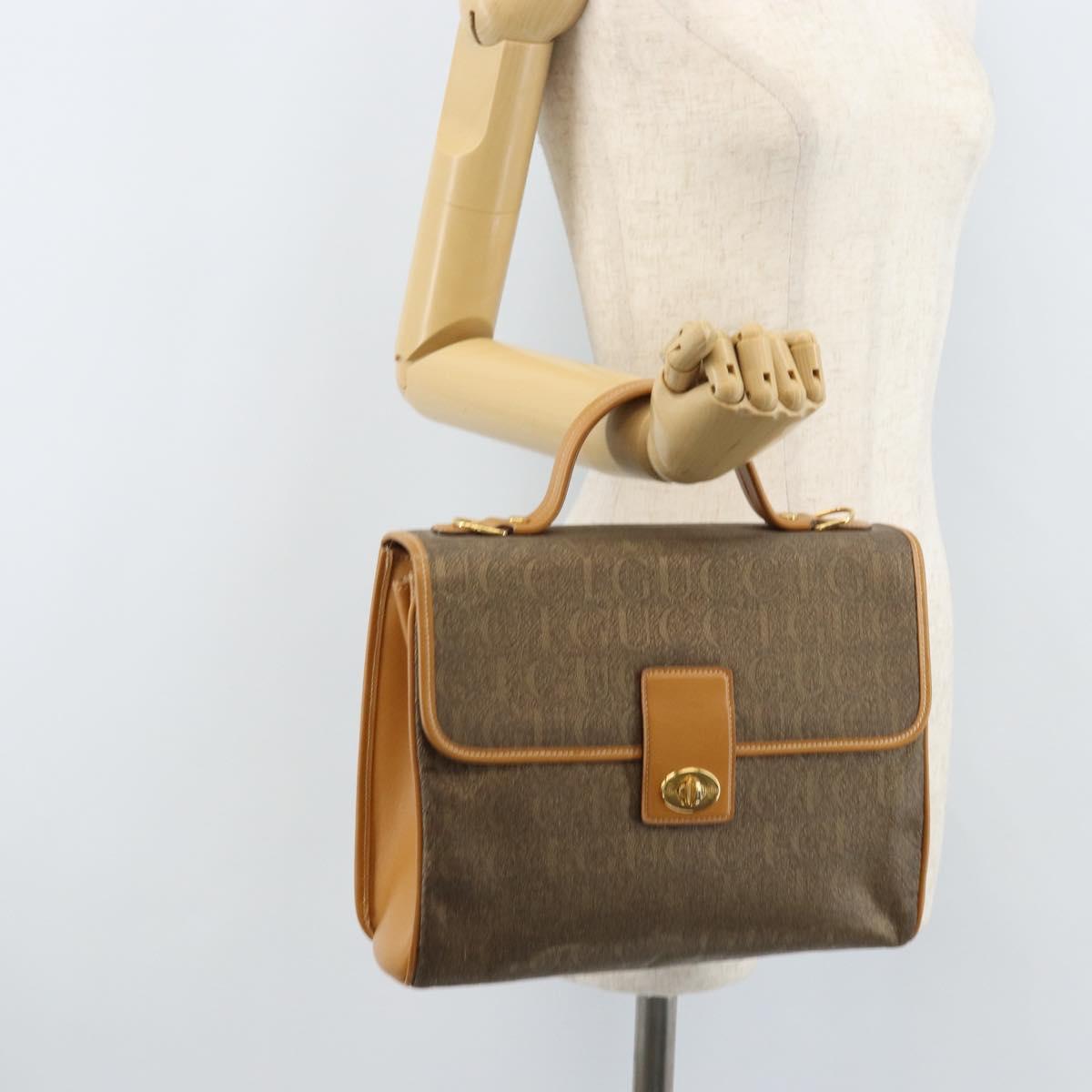 GUCCI Hand Bag Canvas Leather Beige Gold Auth am11117