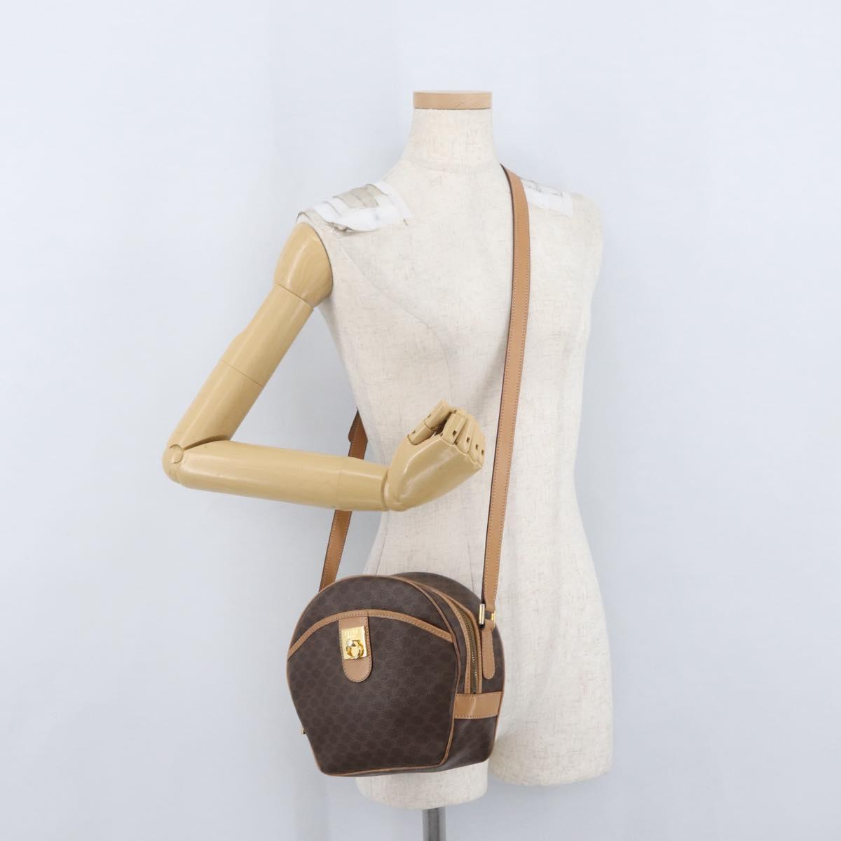 CELINE Macadam Canvas Shoulder Bag PVC Leather Brown Gold Auth am11126A