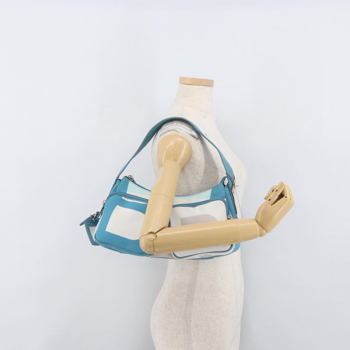 BALLY Shoulder Bag Canvas Baby Blue Silver Auth am11137A