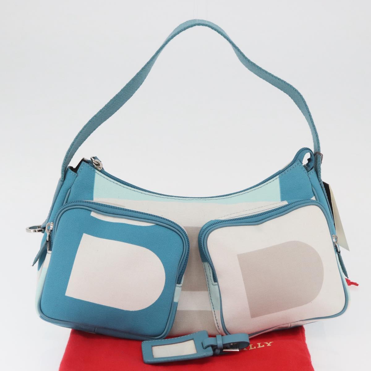 BALLY Shoulder Bag Canvas Baby Blue Silver Auth am11137A