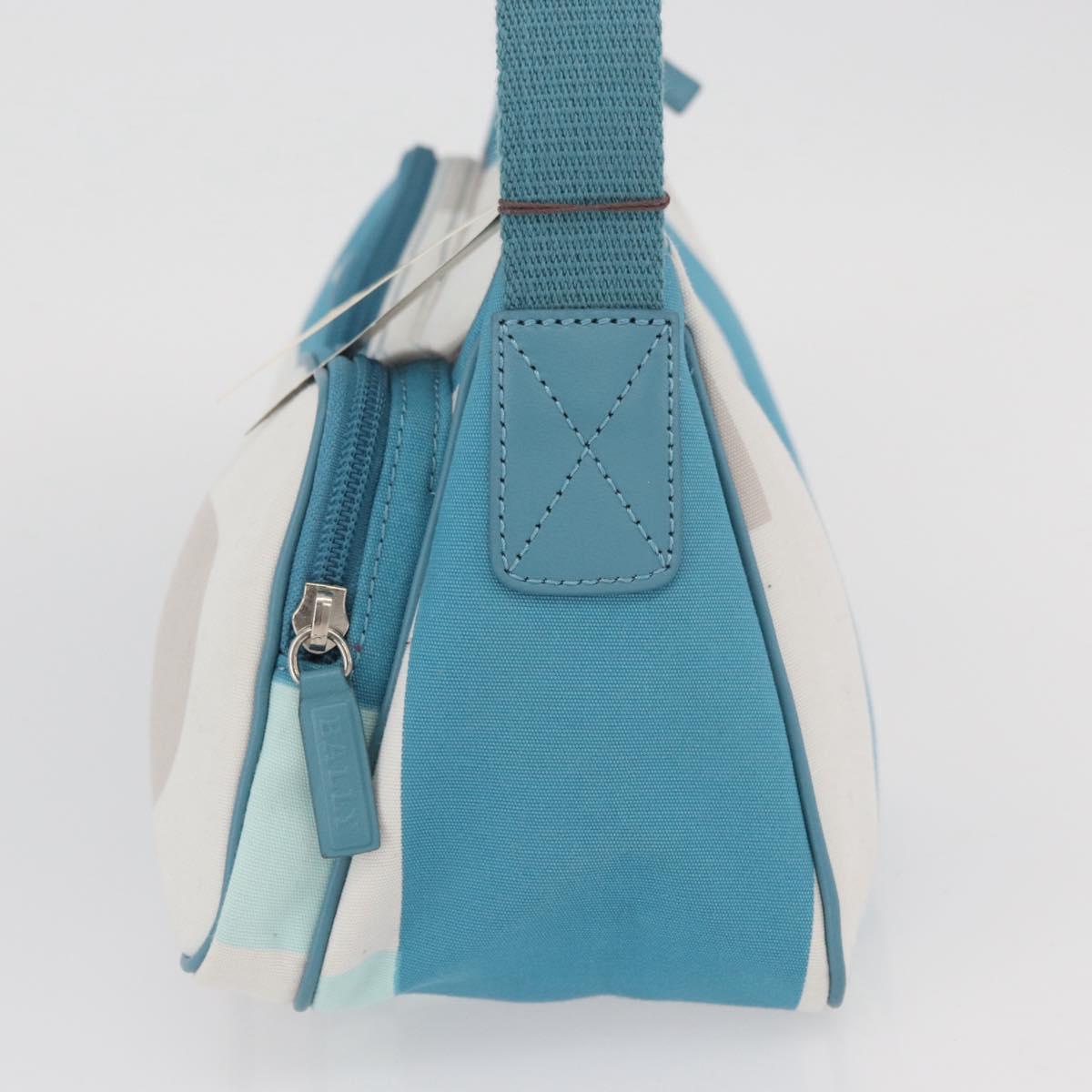 BALLY Shoulder Bag Canvas Baby Blue Silver Auth am11137A