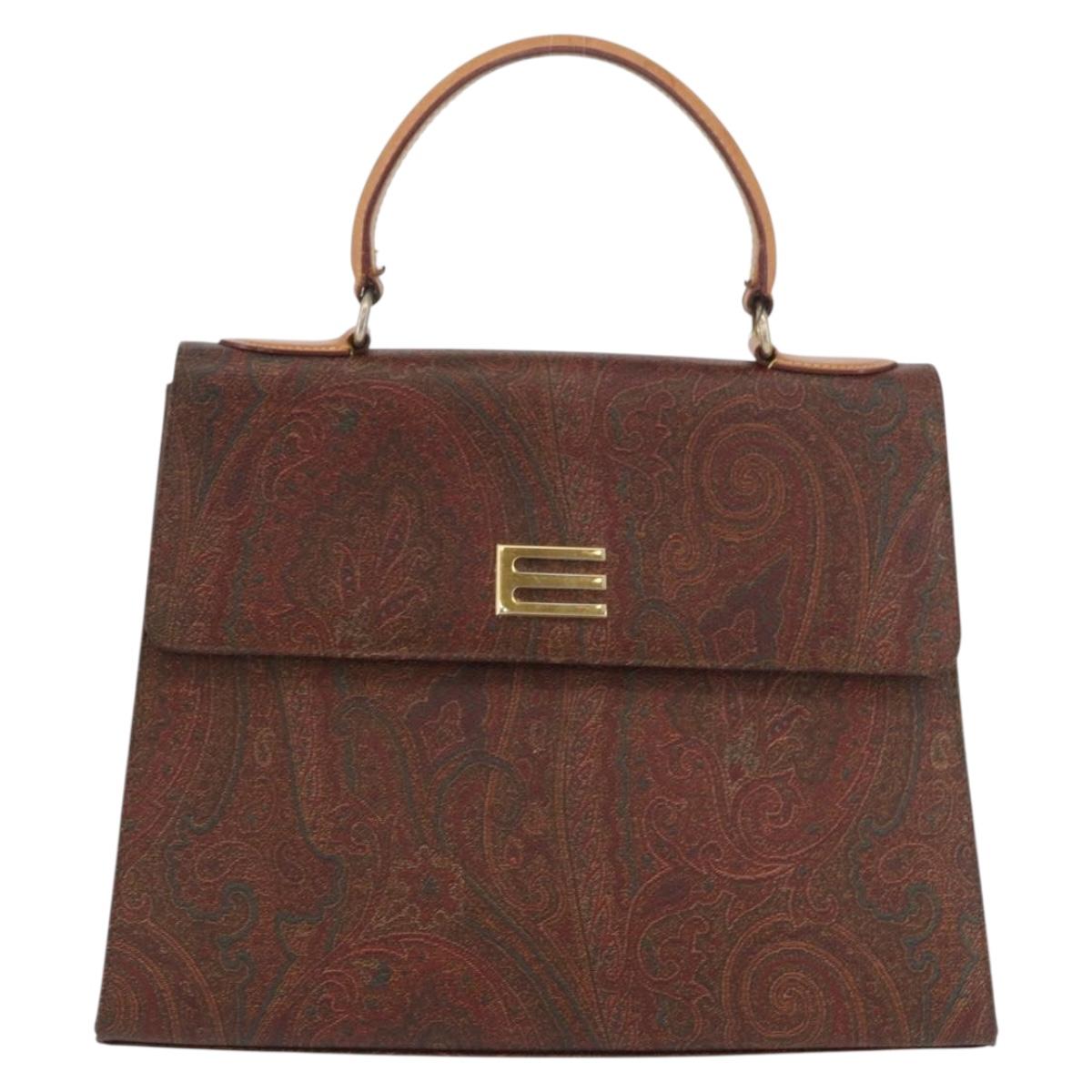 ETRO Paisley Hand Bag PVC Bordeaux Gold Auth am11139