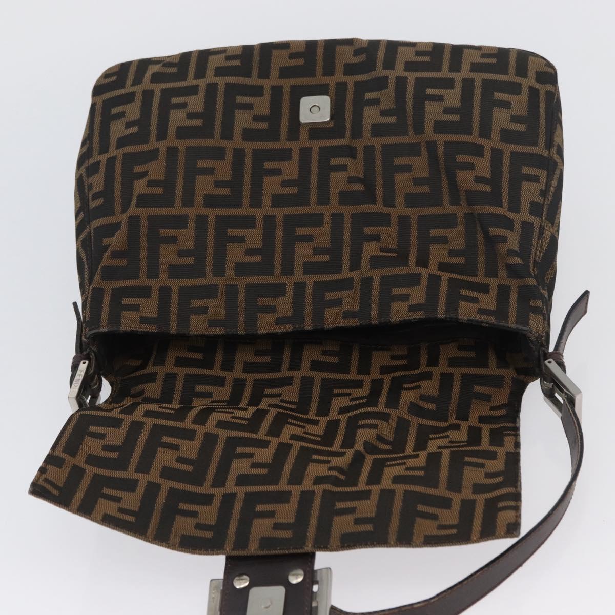 FENDI Zucca Canvas Mamma Baguette Shoulder Bag Brown Black Auth am11141A