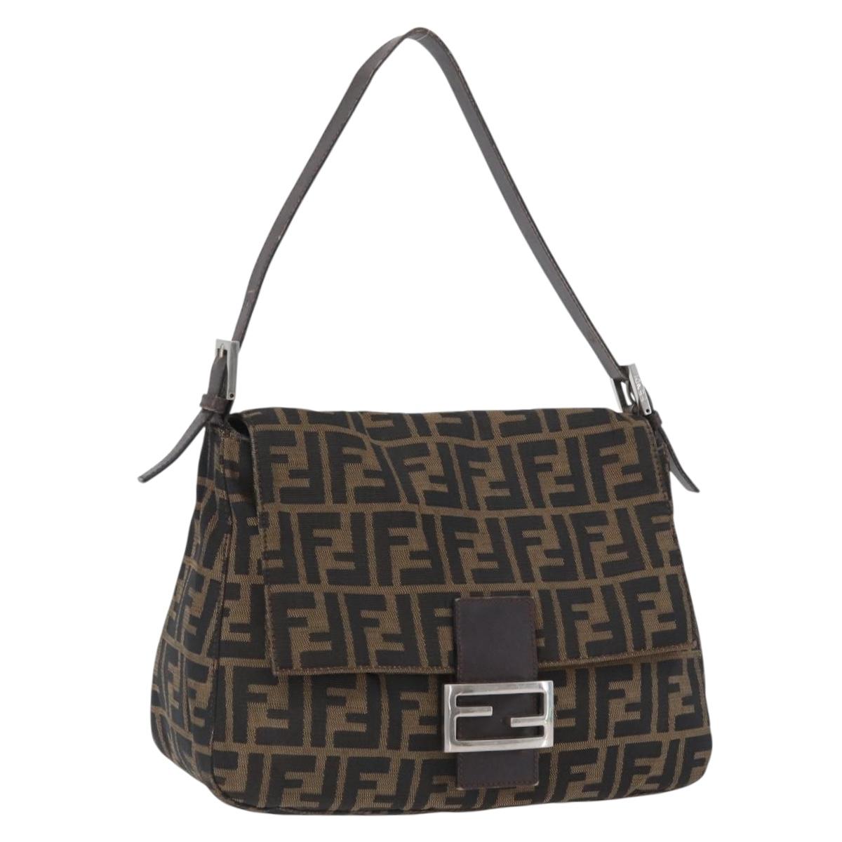 FENDI Zucca Canvas Mamma Baguette Shoulder Bag Brown Black Auth am11141A
