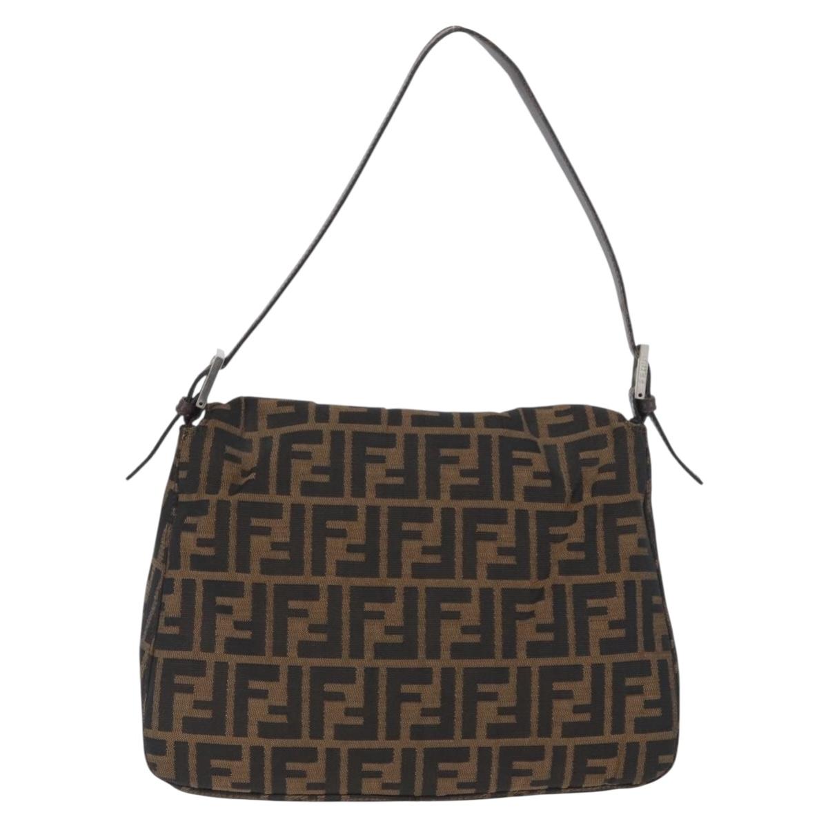 FENDI Zucca Canvas Mamma Baguette Shoulder Bag Brown Black Auth am11141A