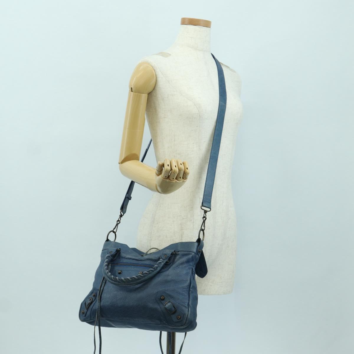 BALENCIAGA The Town Hand Bag Leather 2way Blue 240579 Auth am11151V