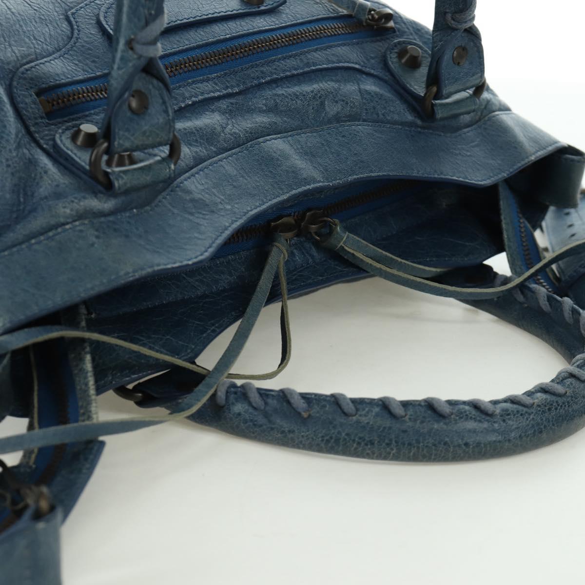 BALENCIAGA The Town Hand Bag Leather 2way Blue 240579 Auth am11151V