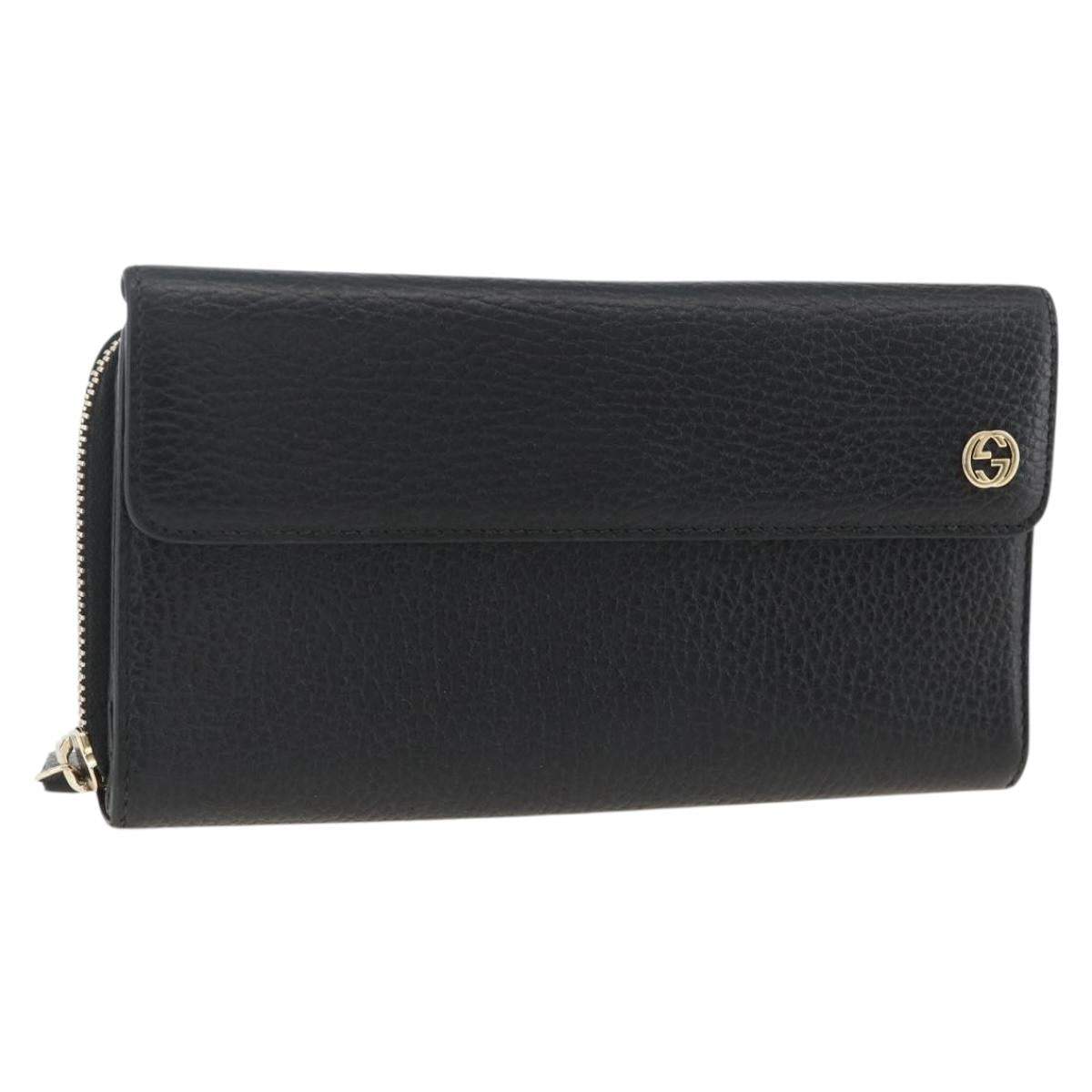 GUCCI Round Long Wallet Leather outlet Black Gold 449397 Auth am11154A