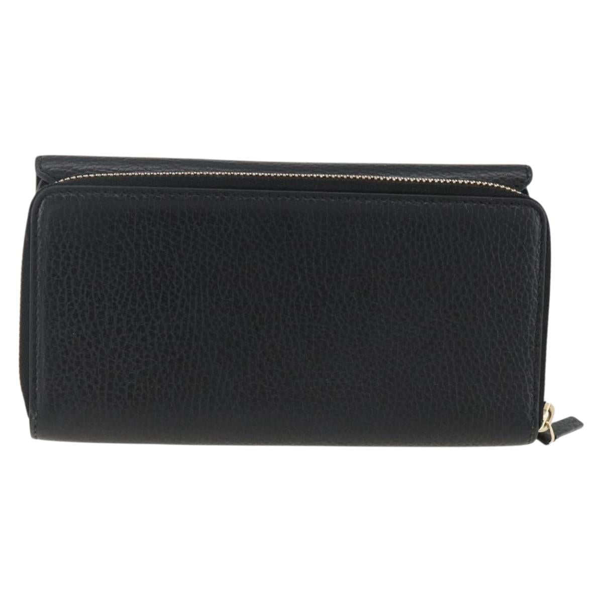 GUCCI Round Long Wallet Leather outlet Black Gold 449397 Auth am11154A