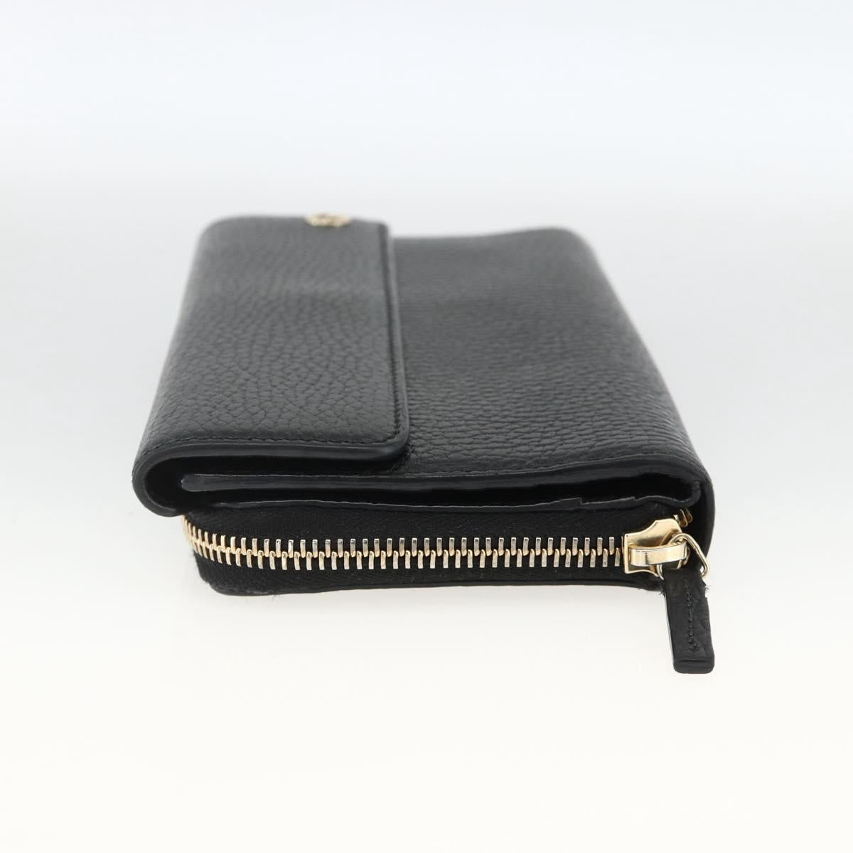 GUCCI Round Long Wallet Leather outlet Black Gold 449397 Auth am11154A