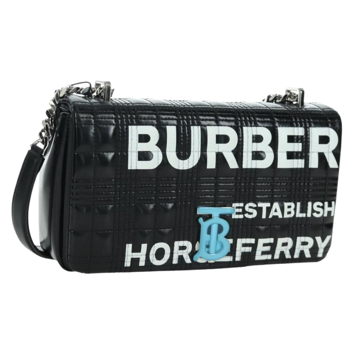 BURBERRY Roller Chain Shoulder Bag Leather Black Silver Auth am11155V