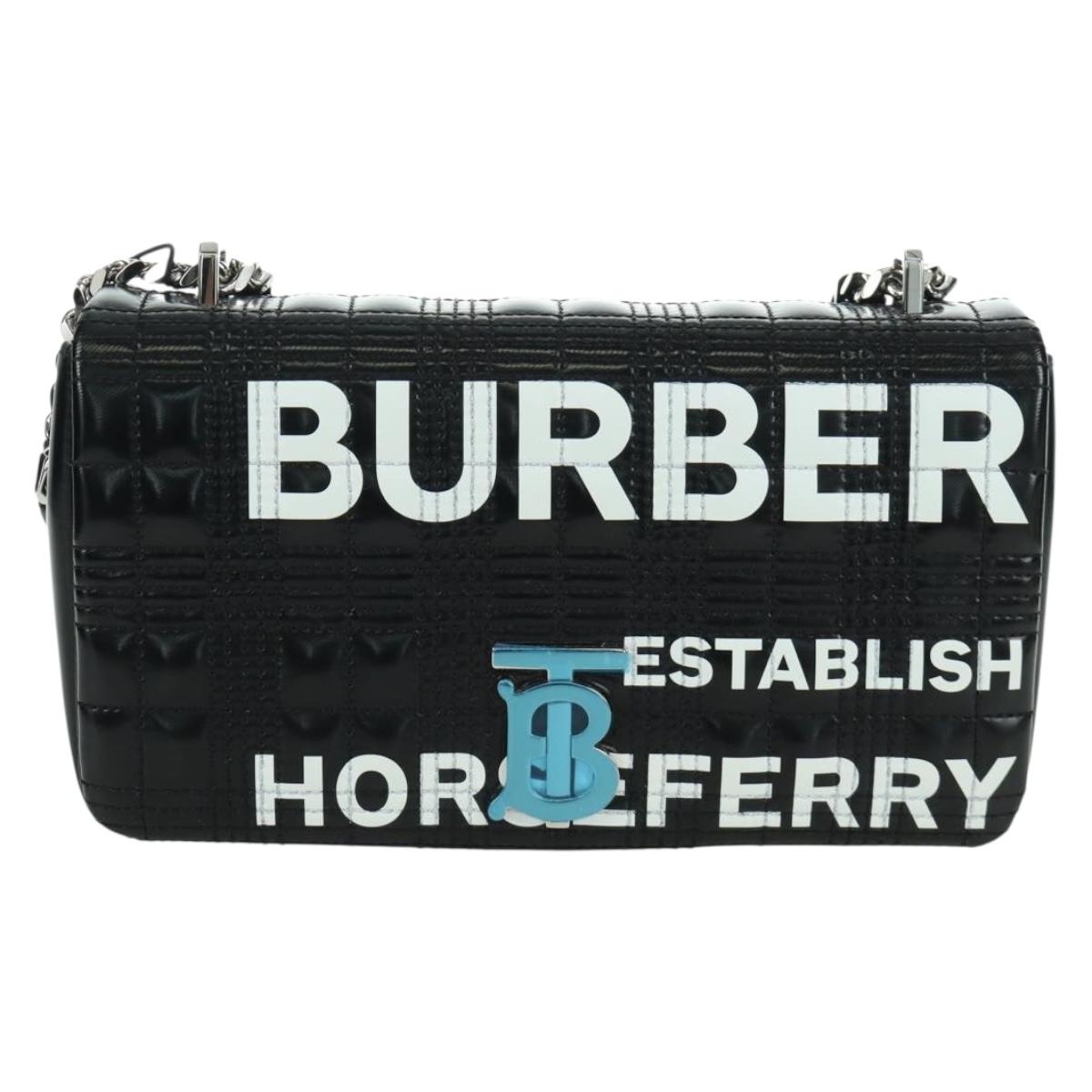 BURBERRY Roller Chain Shoulder Bag Leather Black Silver Auth am11155V