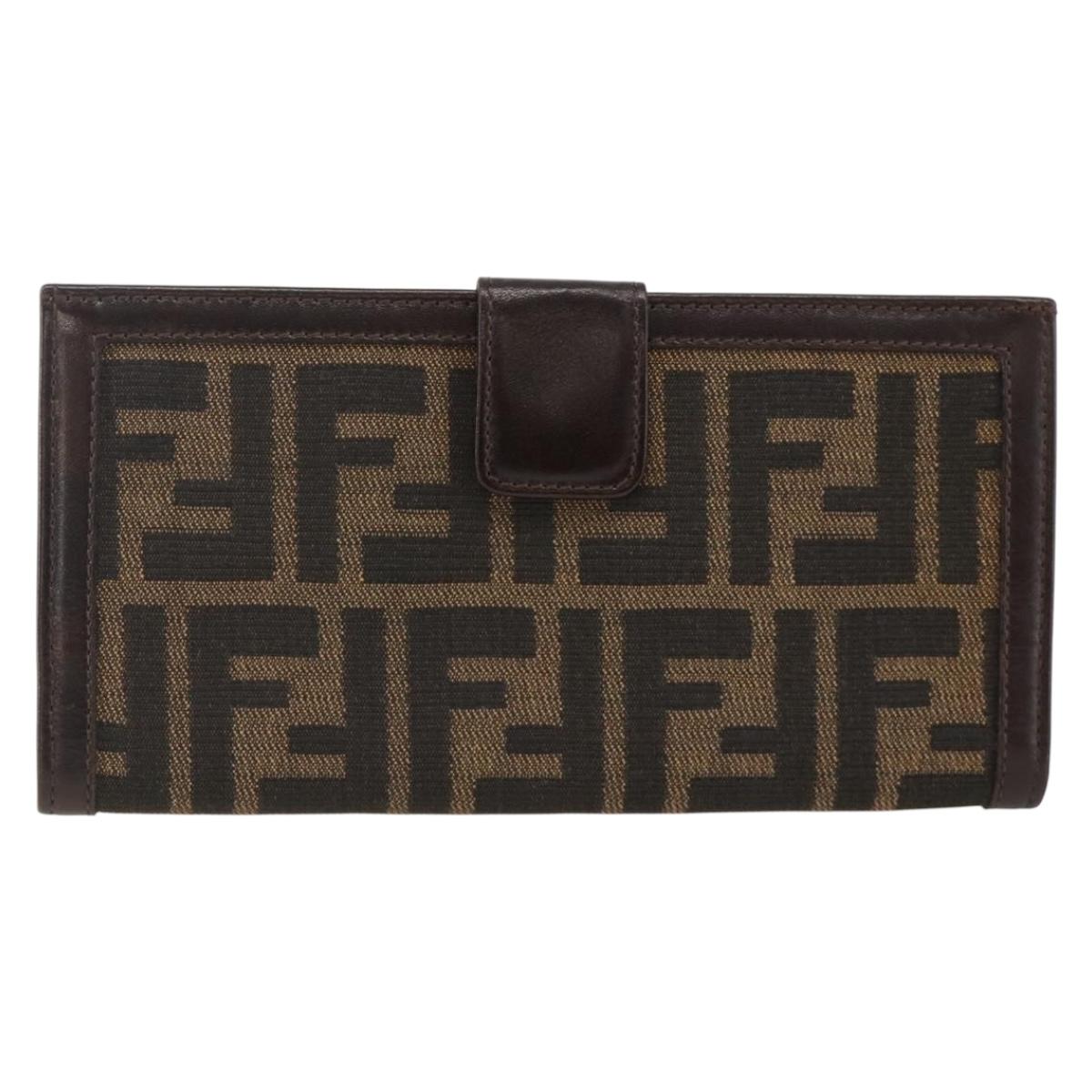 FENDI Zucca Canvas Long Wallet Black Brown Auth am11162A