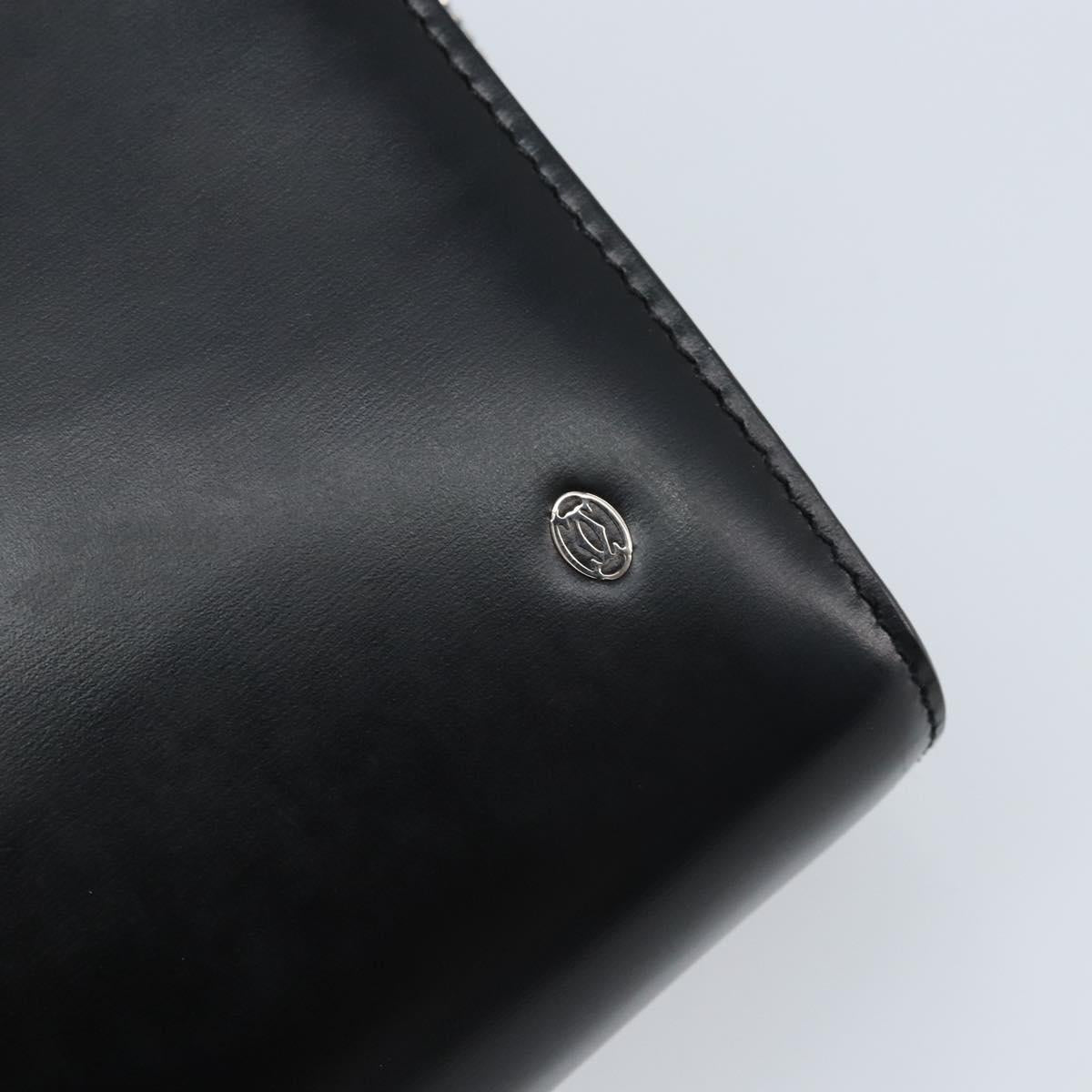 CARTIER Pasha Clutch Bag Leather Silver Black Auth am11169A