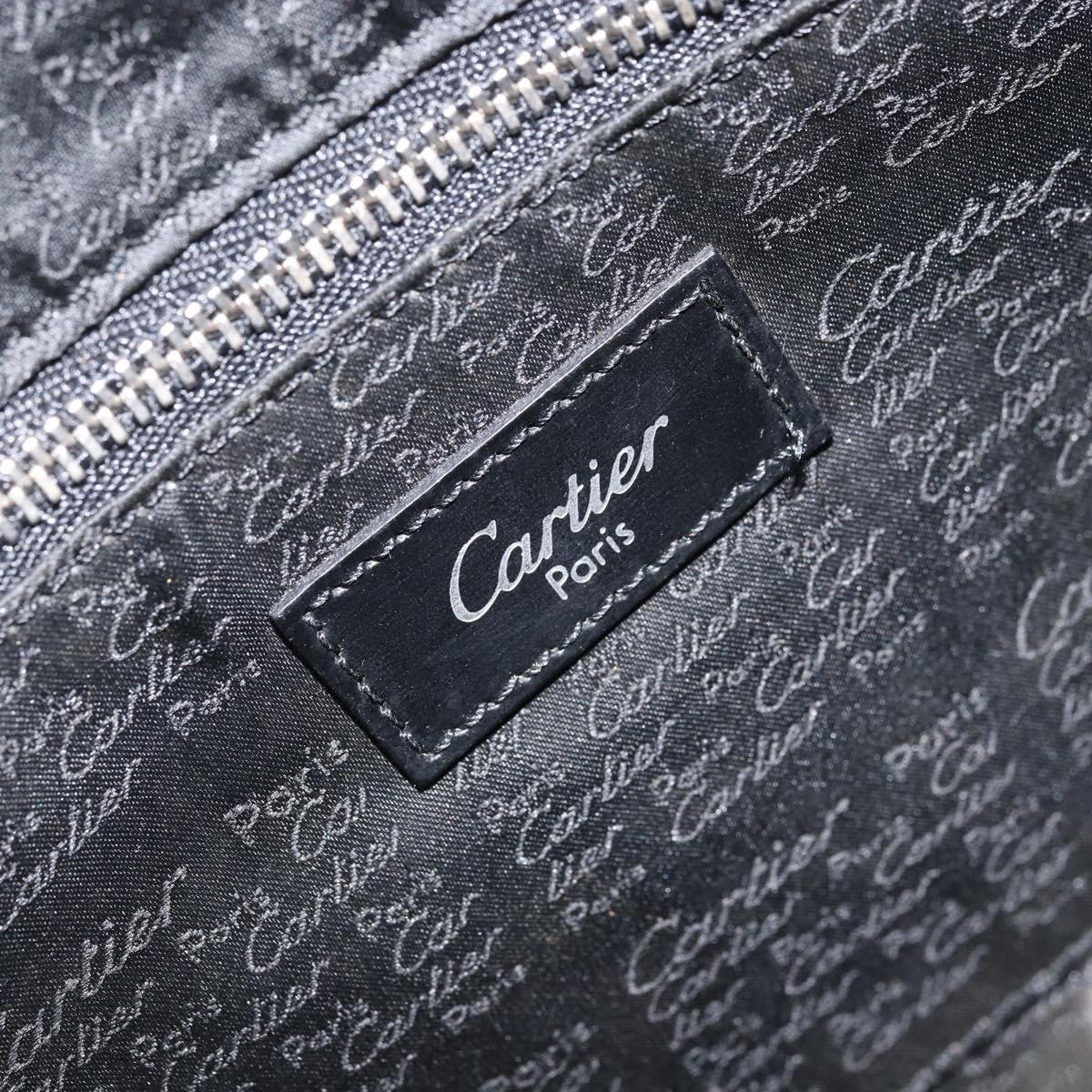 CARTIER Pasha Clutch Bag Leather Silver Black Auth am11169A