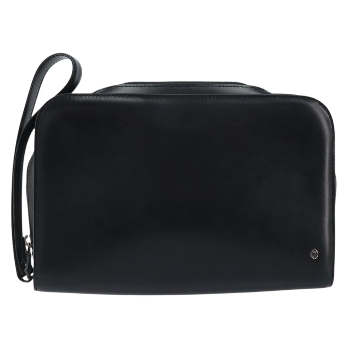 CARTIER Pasha Clutch Bag Leather Silver Black Auth am11169A