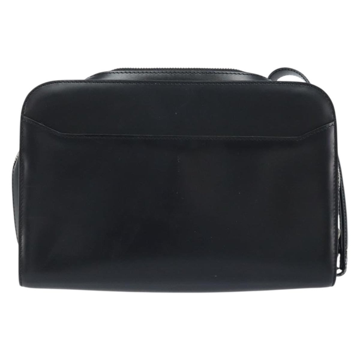 CARTIER Pasha Clutch Bag Leather Silver Black Auth am11169A