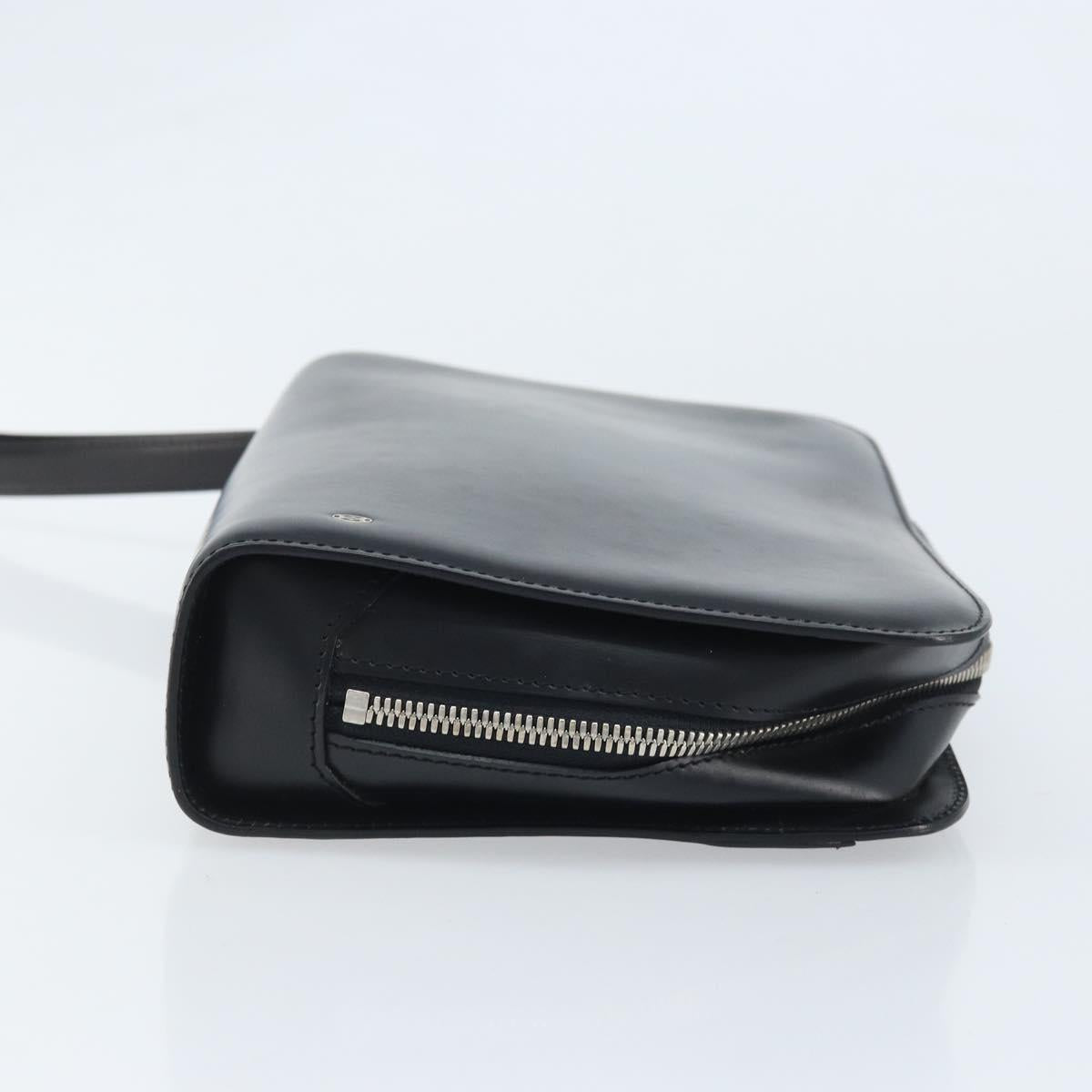 CARTIER Pasha Clutch Bag Leather Silver Black Auth am11169A