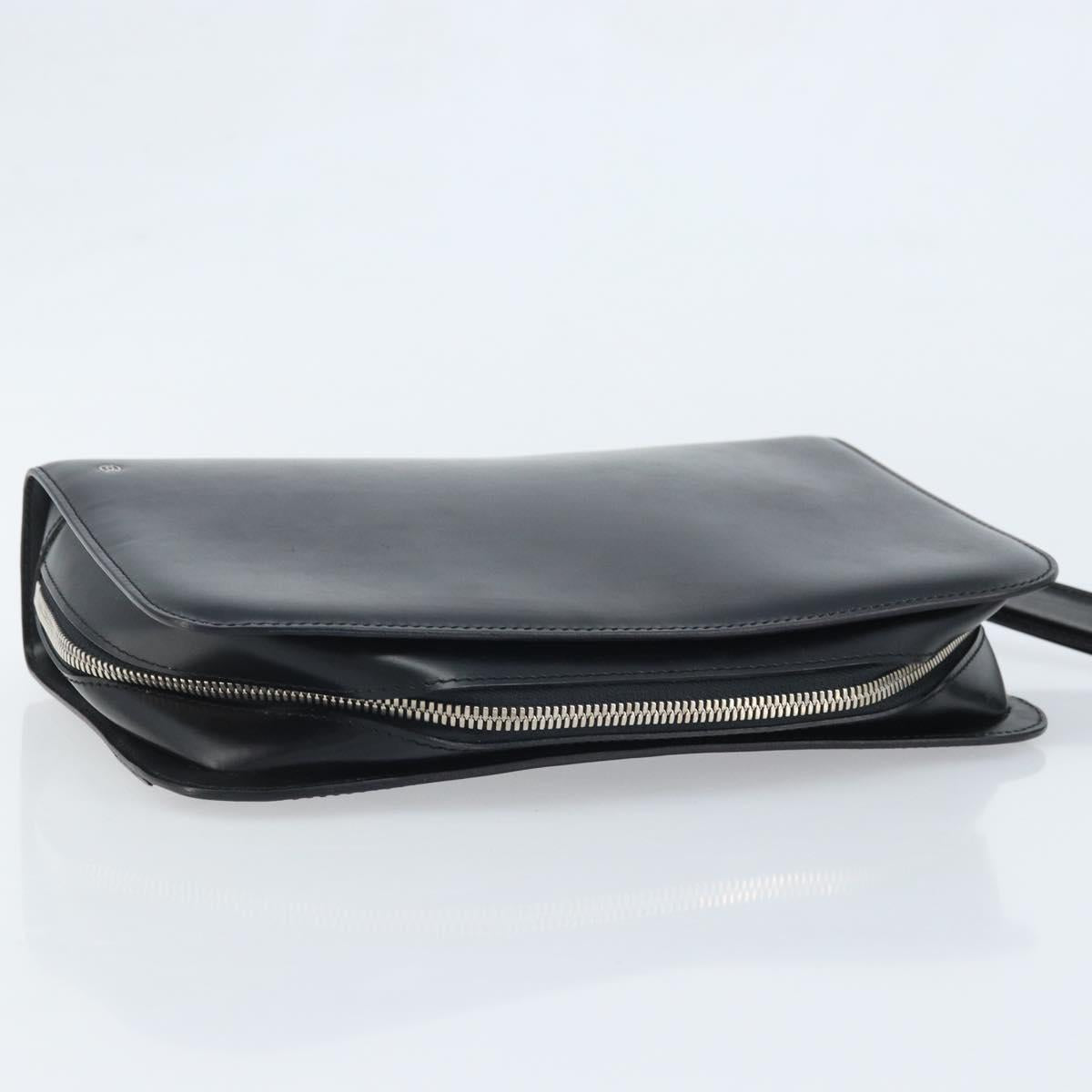 CARTIER Pasha Clutch Bag Leather Silver Black Auth am11169A