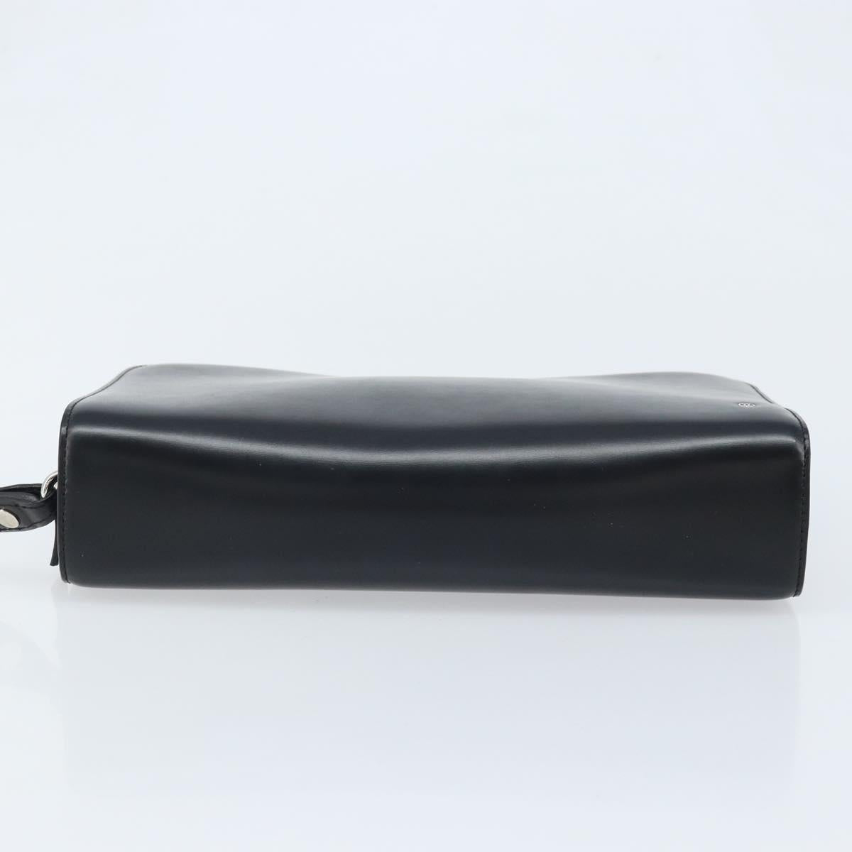 CARTIER Pasha Clutch Bag Leather Silver Black Auth am11169A