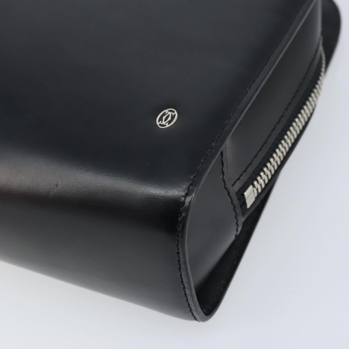 CARTIER Pasha Clutch Bag Leather Silver Black Auth am11169A