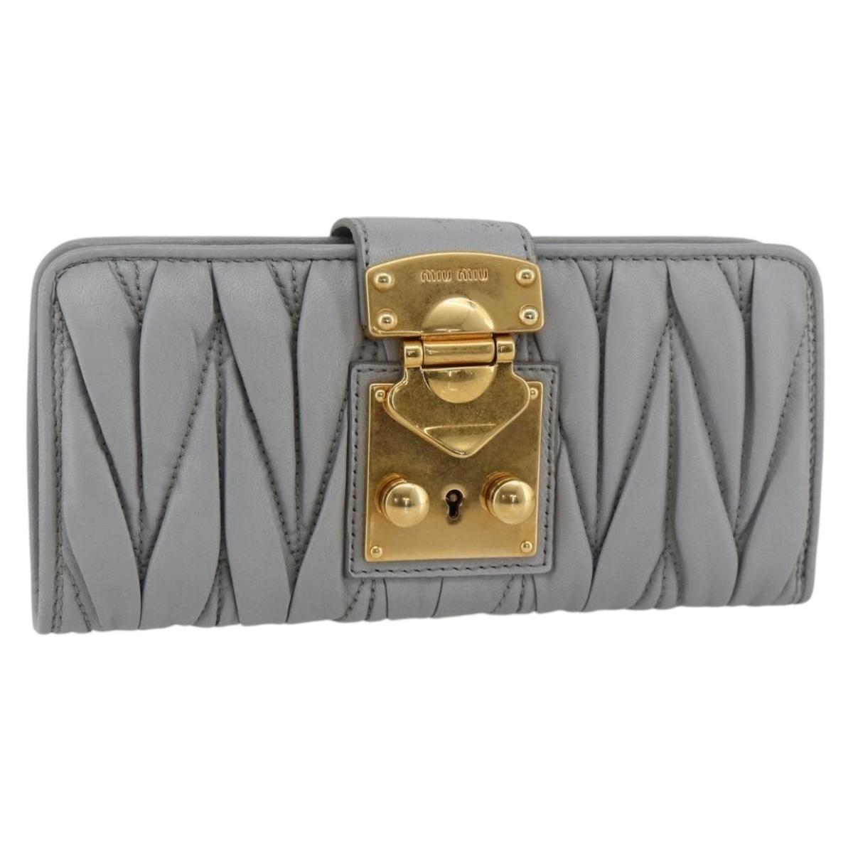 Miu Miu Matelasse Lady Rock Long Wallet Leather Gray Auth am11170A