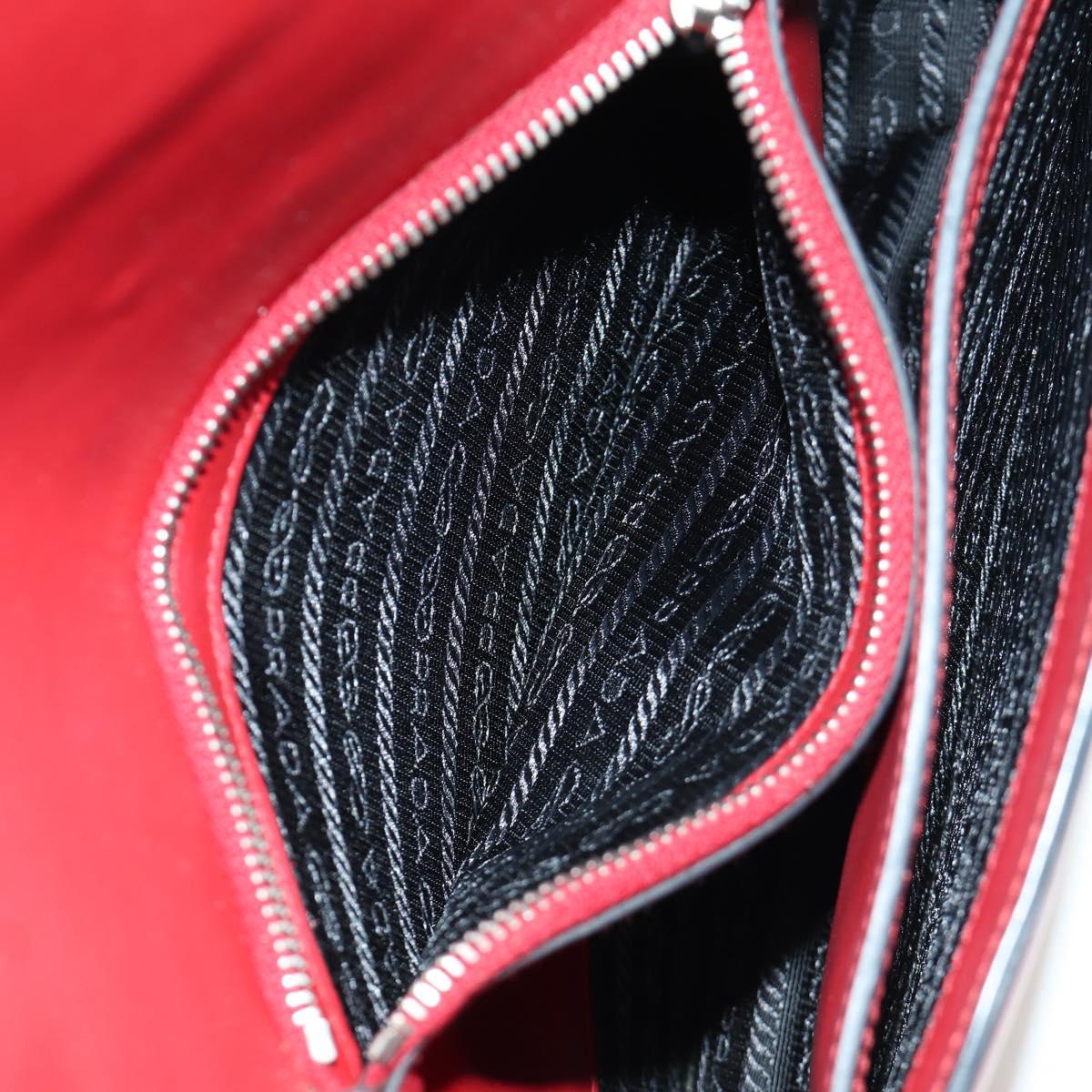 PRADA Electra Studs Chain Shoulder Bag Leather Red Silver Auth am11175V