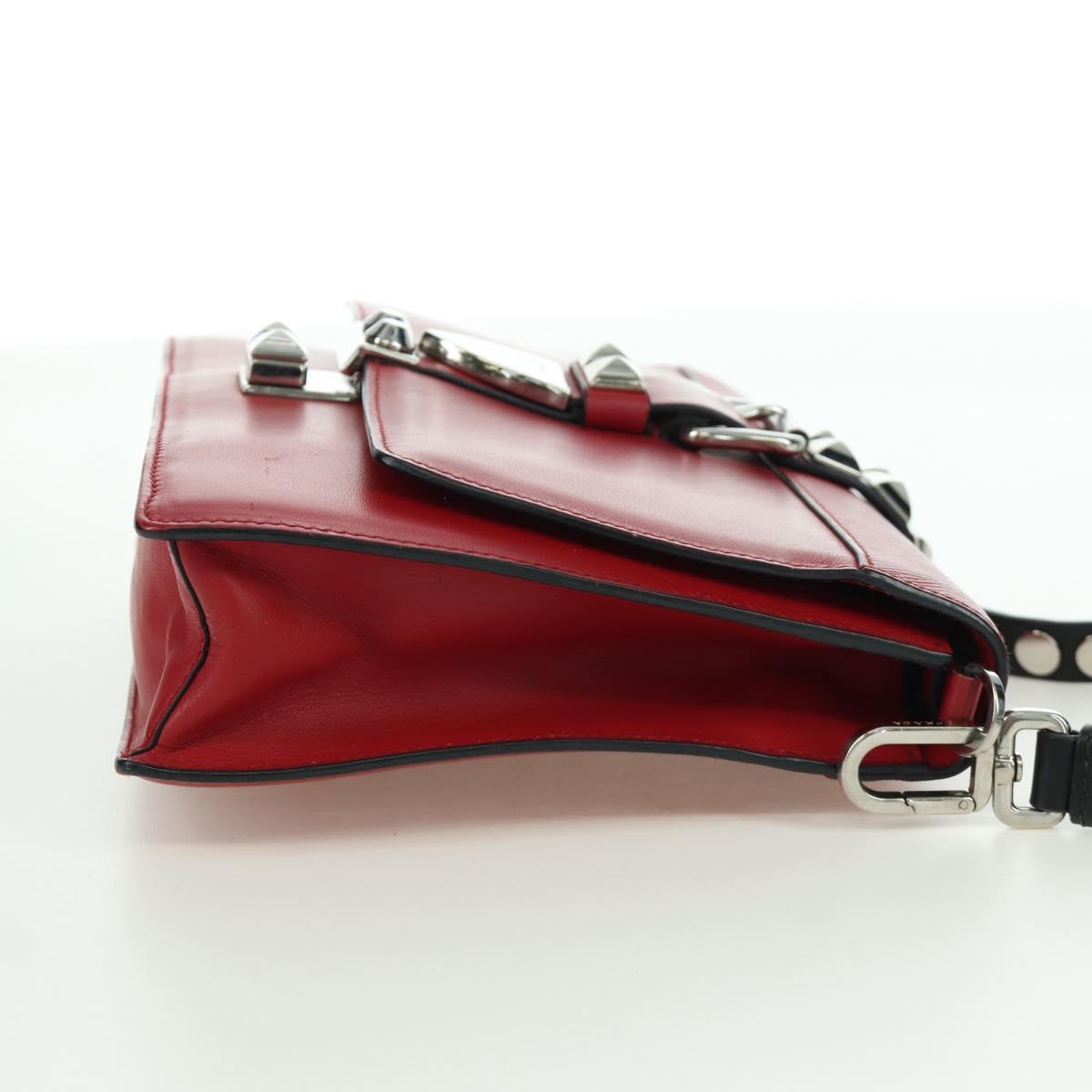 PRADA Electra Studs Chain Shoulder Bag Leather Red Silver Auth am11175V