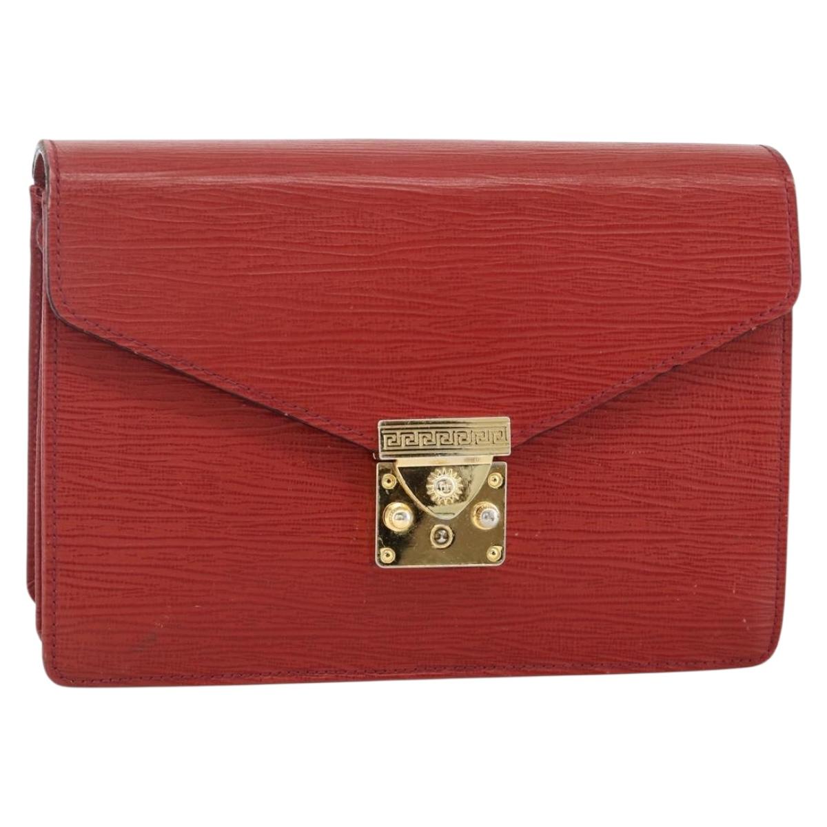 VERSACE Sunburst Clutch Bag Leather Red Gold Auth am11180A