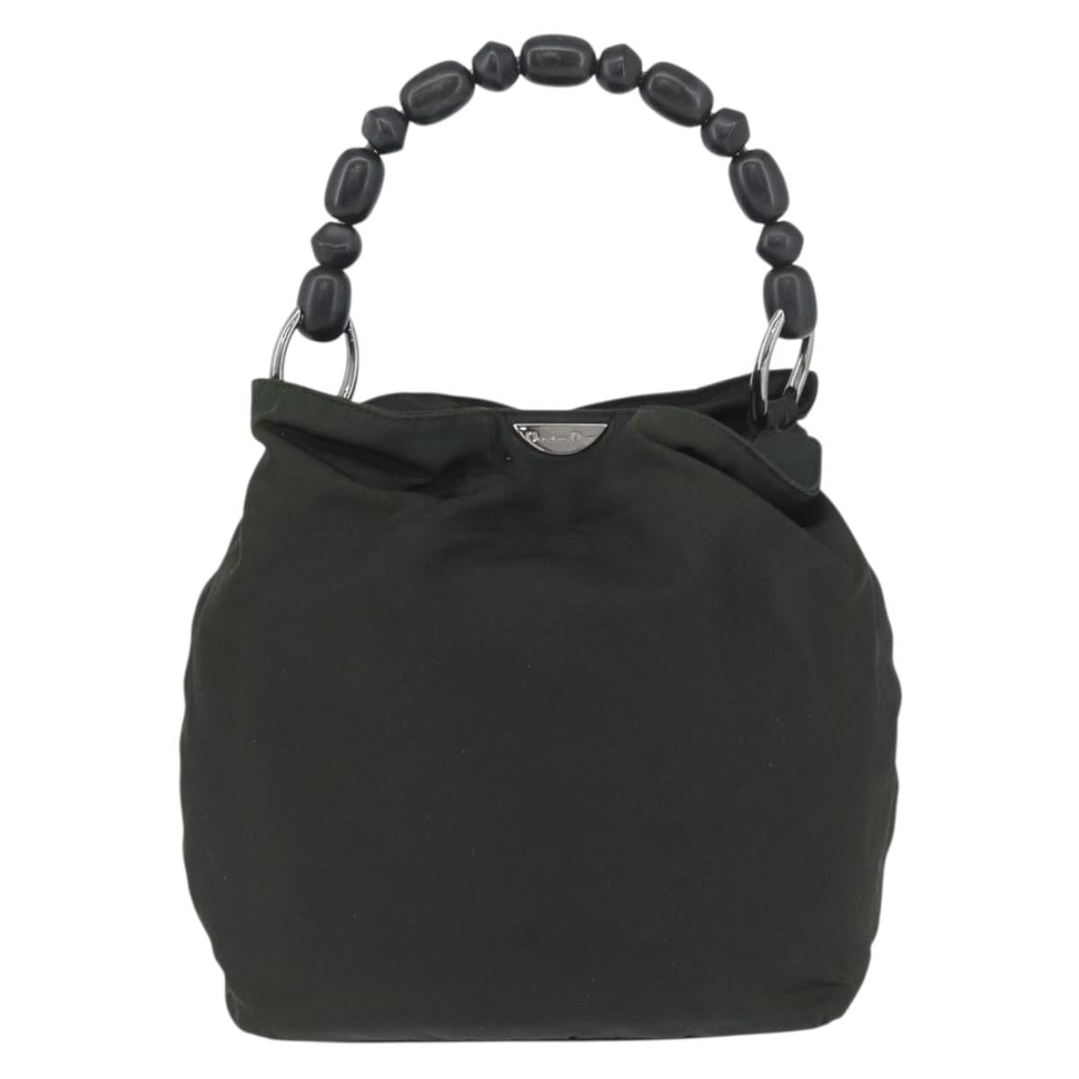 Christian Dior Maris Pearl Hand Bag Nylon Khaki Auth am11182