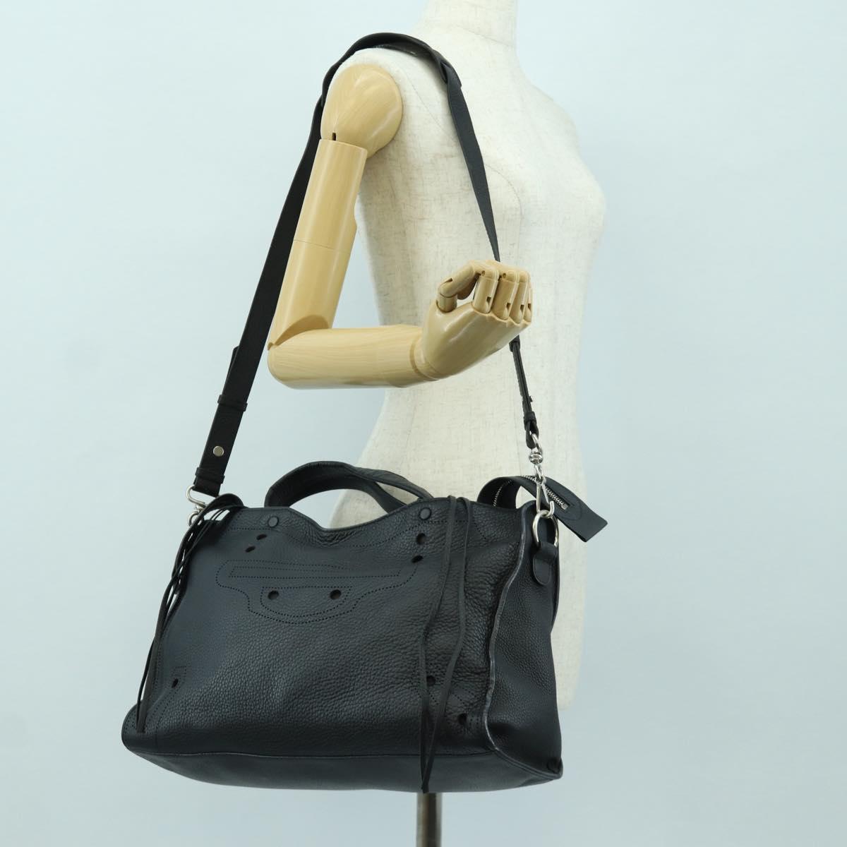 BALENCIAGA Blackout City Hand Bag Leather 2way Black Silver 443514 am11187SAM