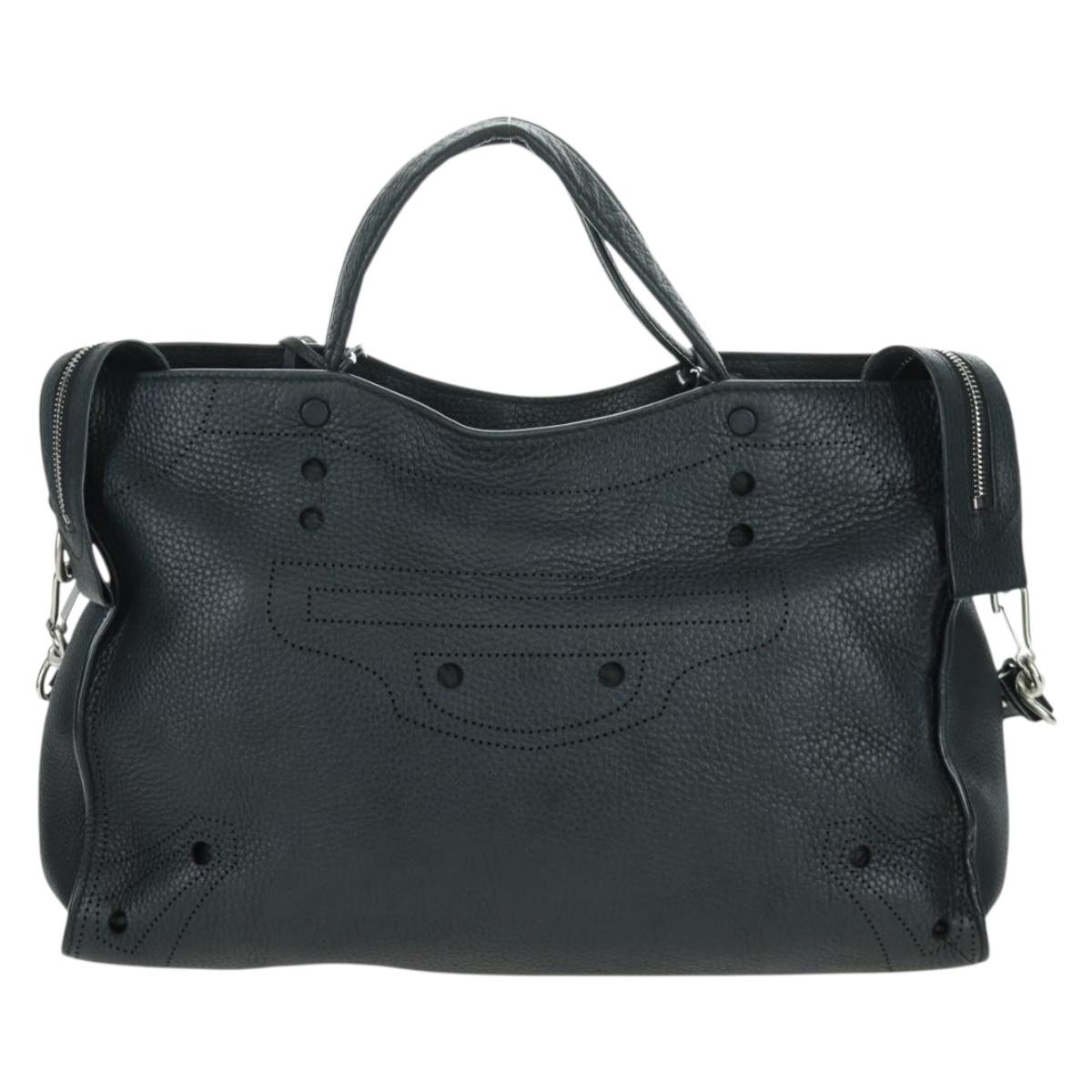 BALENCIAGA Blackout City Hand Bag Leather 2way Black Silver 443514 am11187SAM
