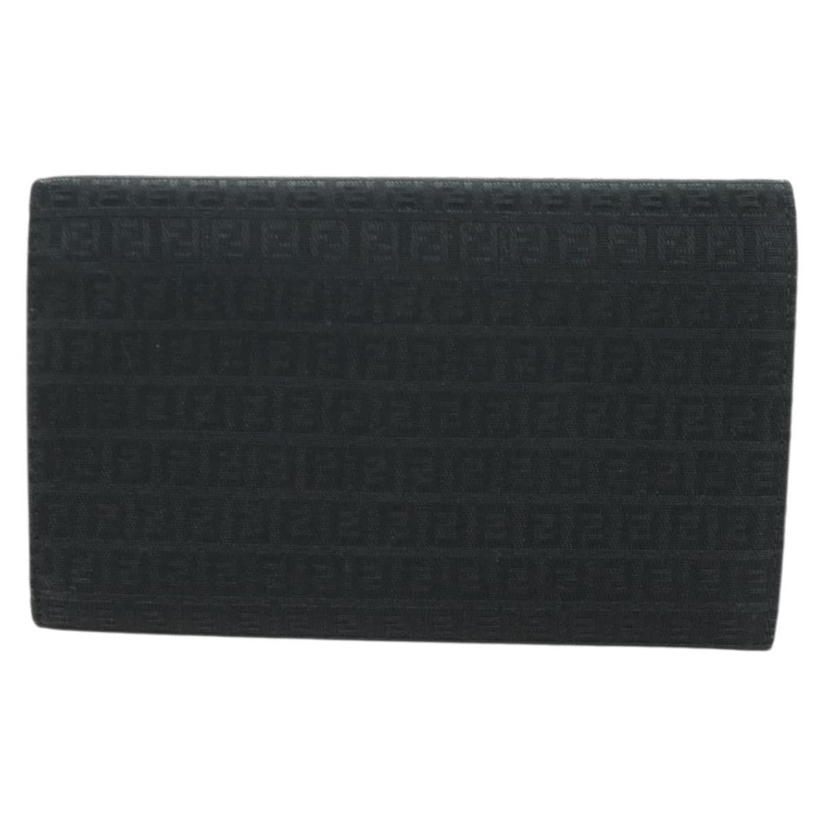FENDI Zucchino Canvas Trifold Wallet Black Auth am11191V