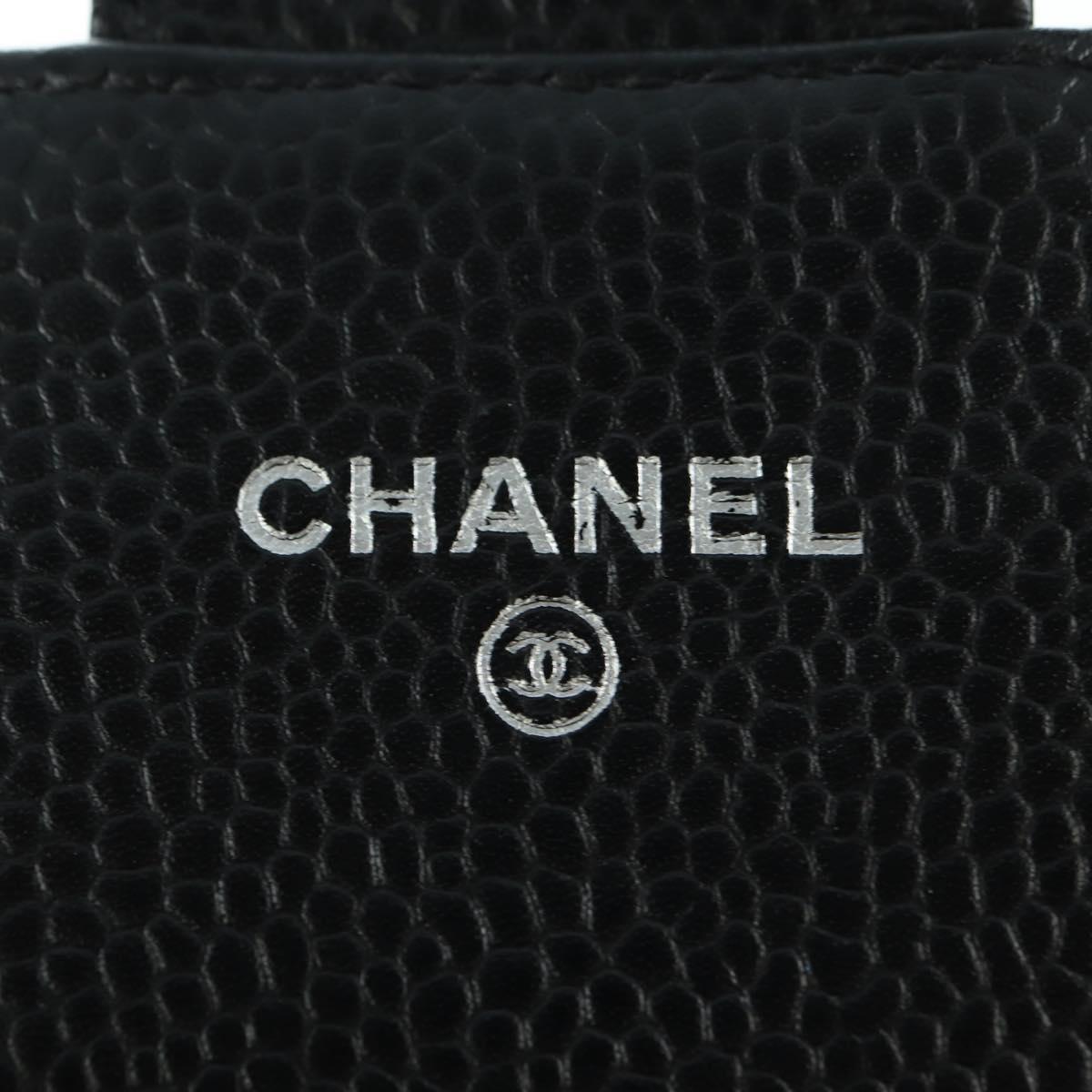 CHANEL Matelasse Long Wallet Caviar Skin Black Silver CC Auth am11194M