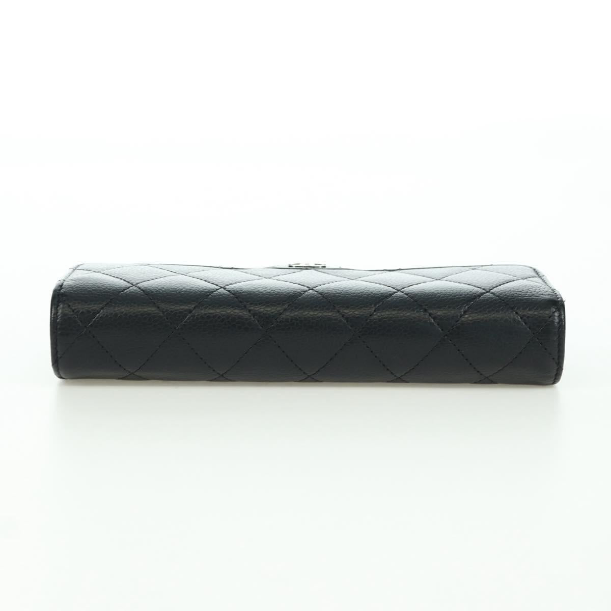 CHANEL Matelasse Long Wallet Caviar Skin Black Silver CC Auth am11194M