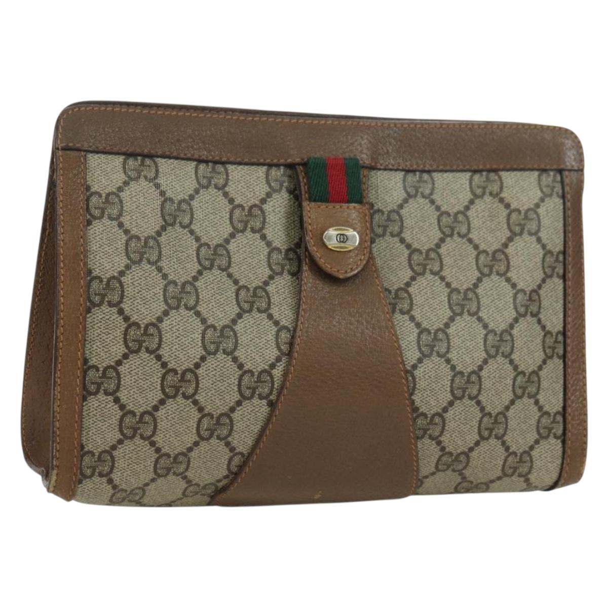 GUCCI GG Supreme Web Sherry Line Clutch Bag PVC Beige Red 89 01 032 Auth am11210