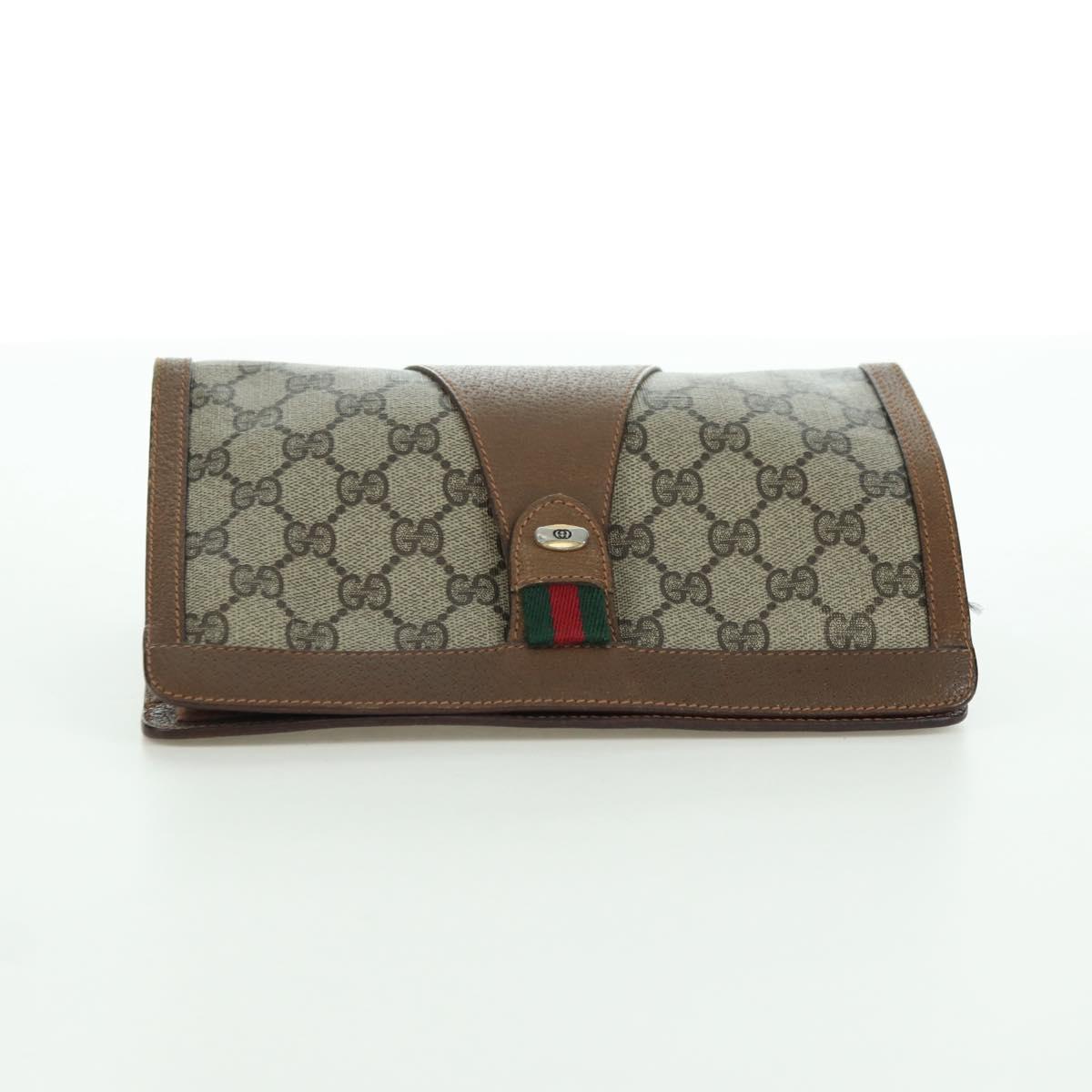 GUCCI GG Supreme Web Sherry Line Clutch Bag PVC Beige Red 89 01 032 Auth am11210