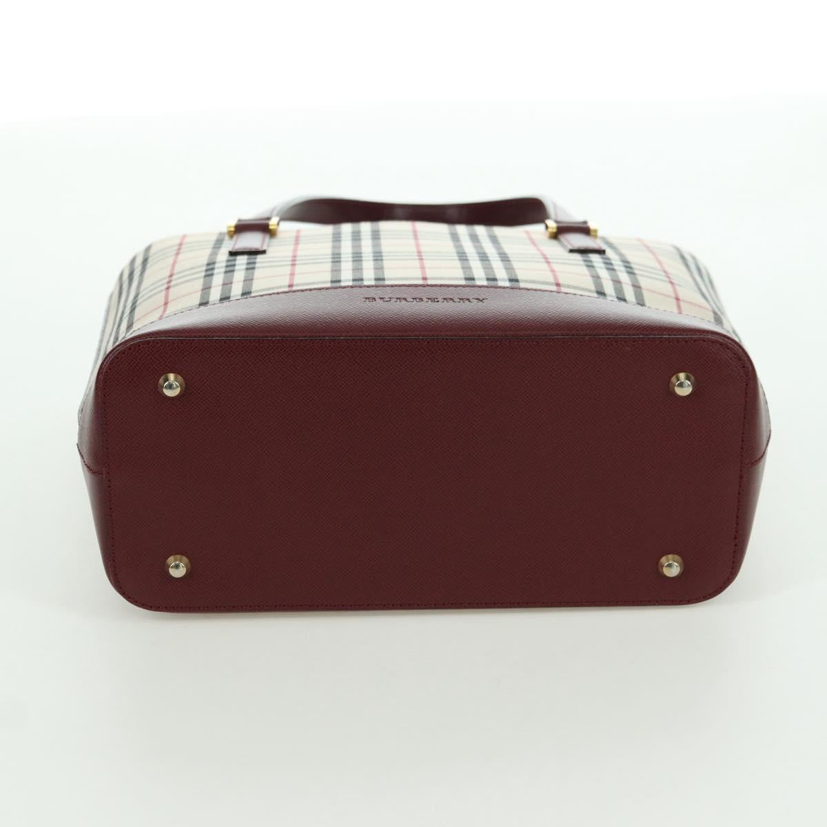 BURBERRY Nova Check Hand Bag Canvas Leather Beige Gold Auth am11213A