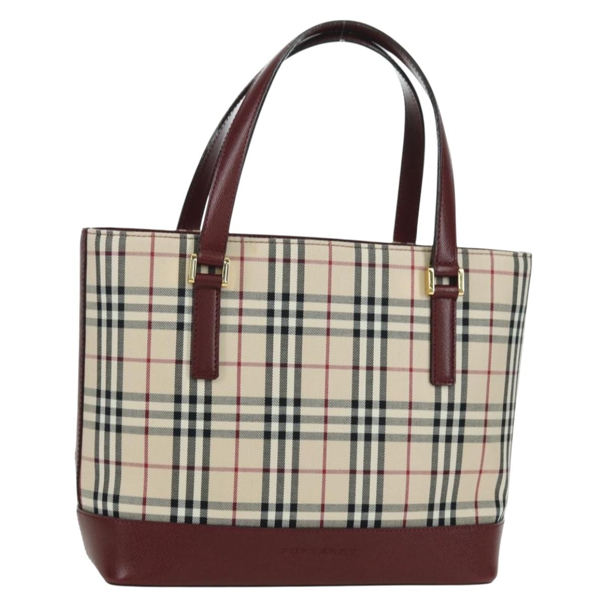 BURBERRY Nova Check Hand Bag Canvas Leather Beige Gold Auth am11213A
