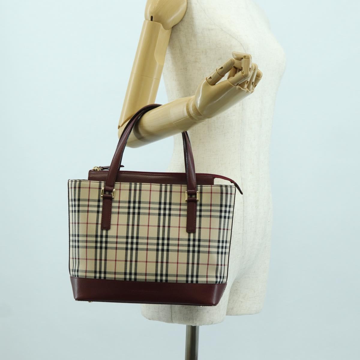 BURBERRY Nova Check Hand Bag Canvas Leather Beige Gold Auth am11213A