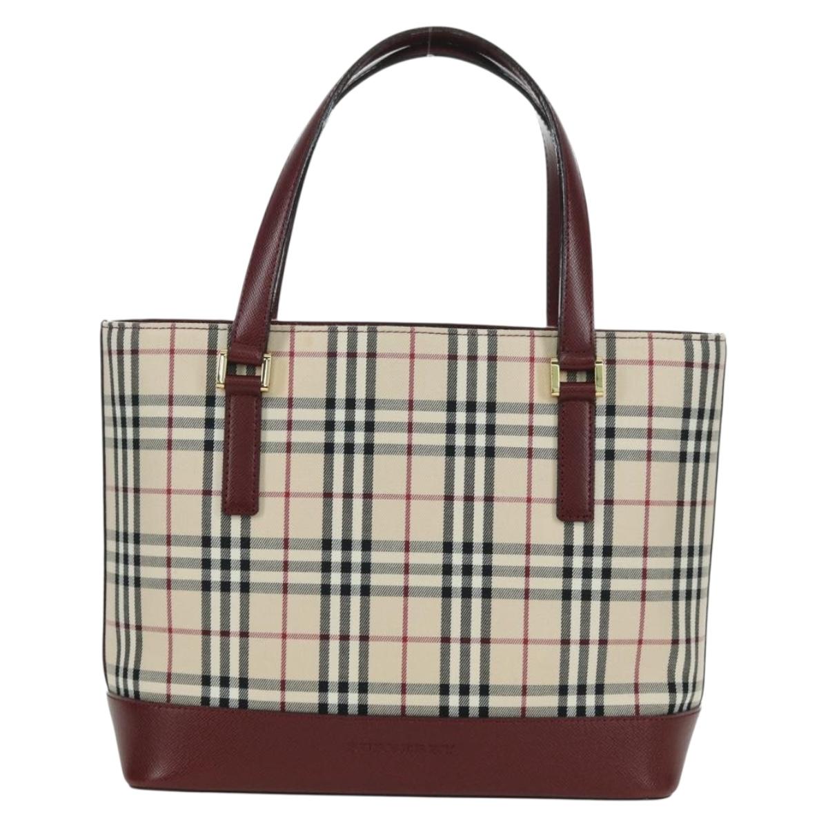 BURBERRY Nova Check Hand Bag Canvas Leather Beige Gold Auth am11213A