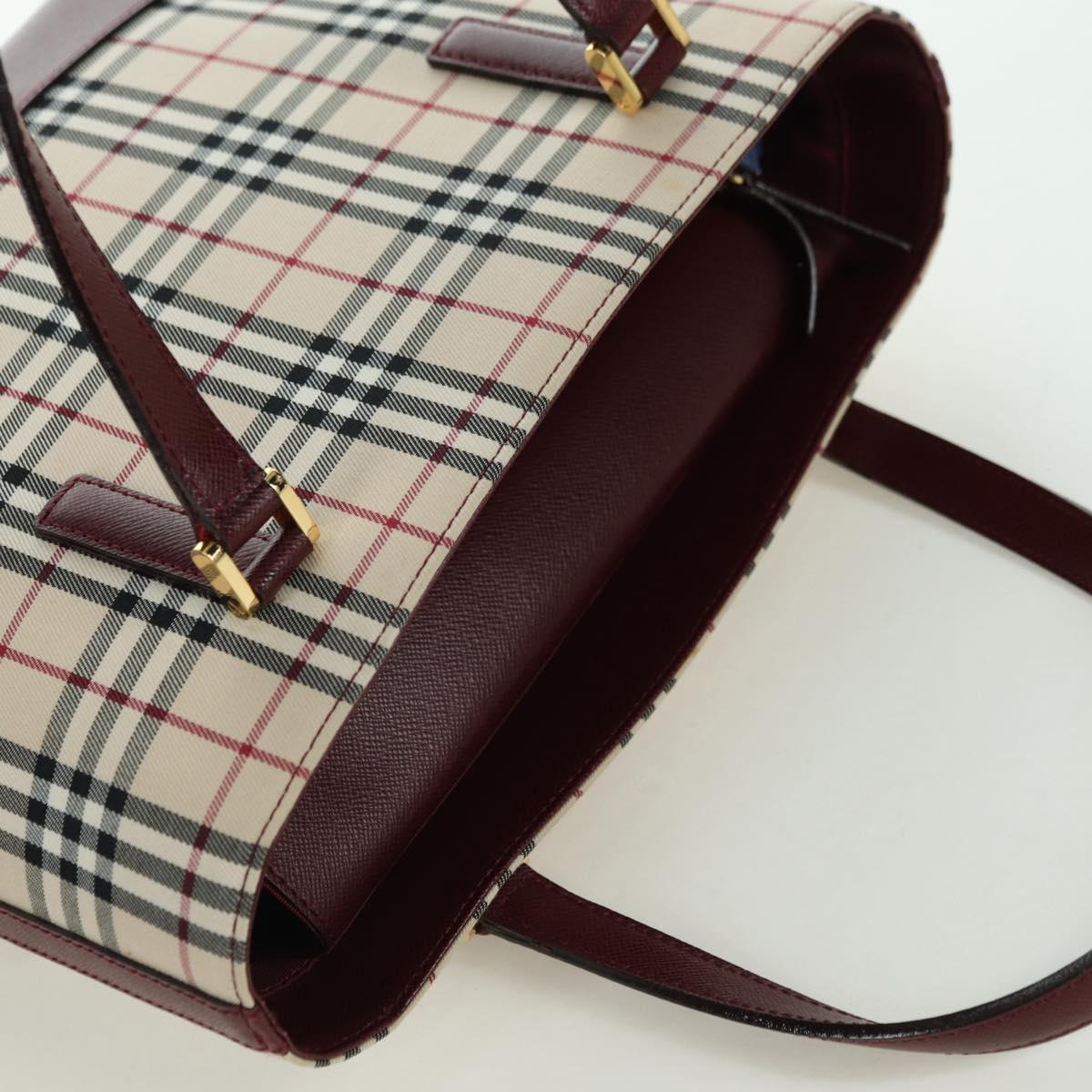 BURBERRY Nova Check Hand Bag Canvas Leather Beige Gold Auth am11213A