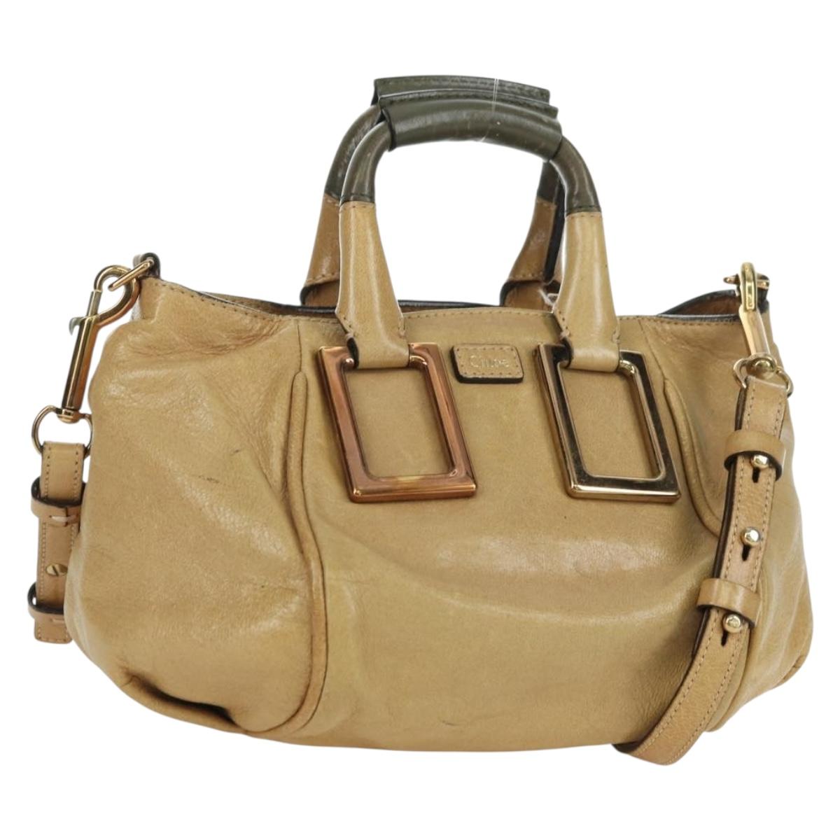 Chloe Etel Hand Bag Leather 2way Beige Gold Auth am11215A