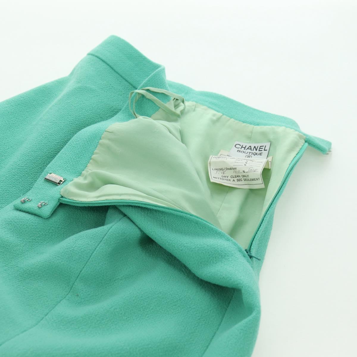 CHANEL jacket Skirt Setup Wool Green CC Auth am11218A