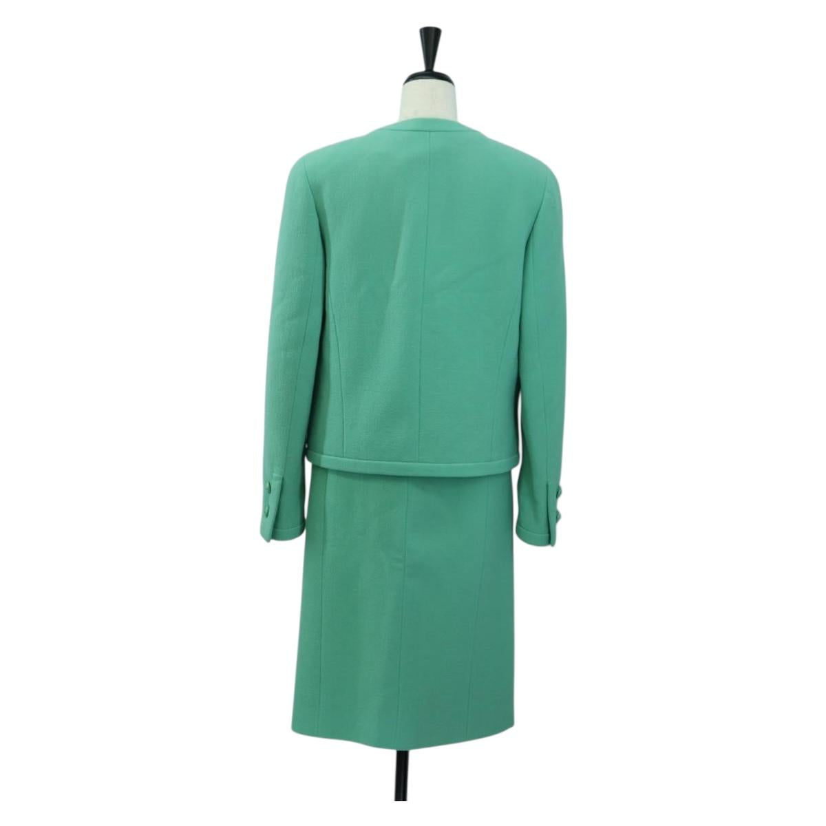CHANEL jacket Skirt Setup Wool Green CC Auth am11218A