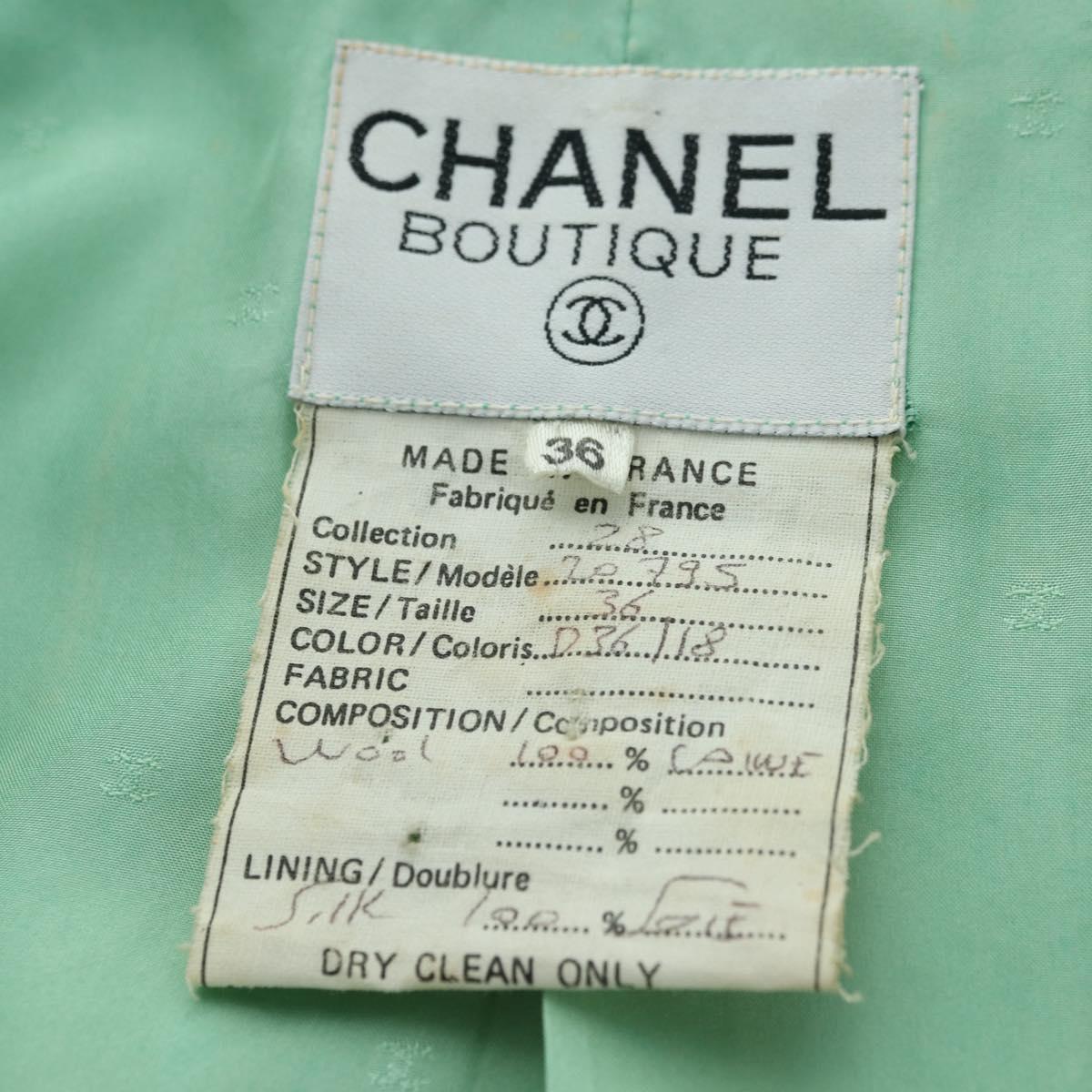CHANEL jacket Skirt Setup Wool Green CC Auth am11218A