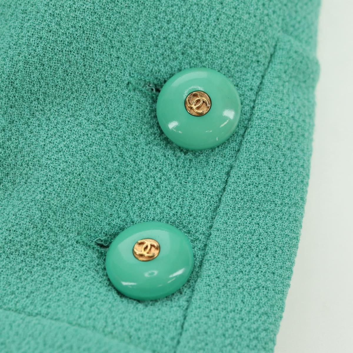 CHANEL jacket Skirt Setup Wool Green CC Auth am11218A
