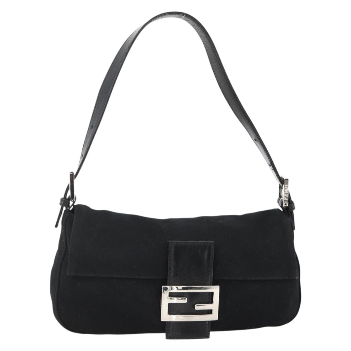 FENDI Mamma Baguette Shoulder Bag Jersey Black Silver Auth am11228A