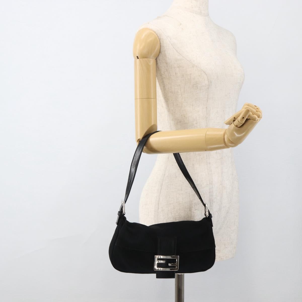 FENDI Mamma Baguette Shoulder Bag Jersey Black Silver Auth am11228A
